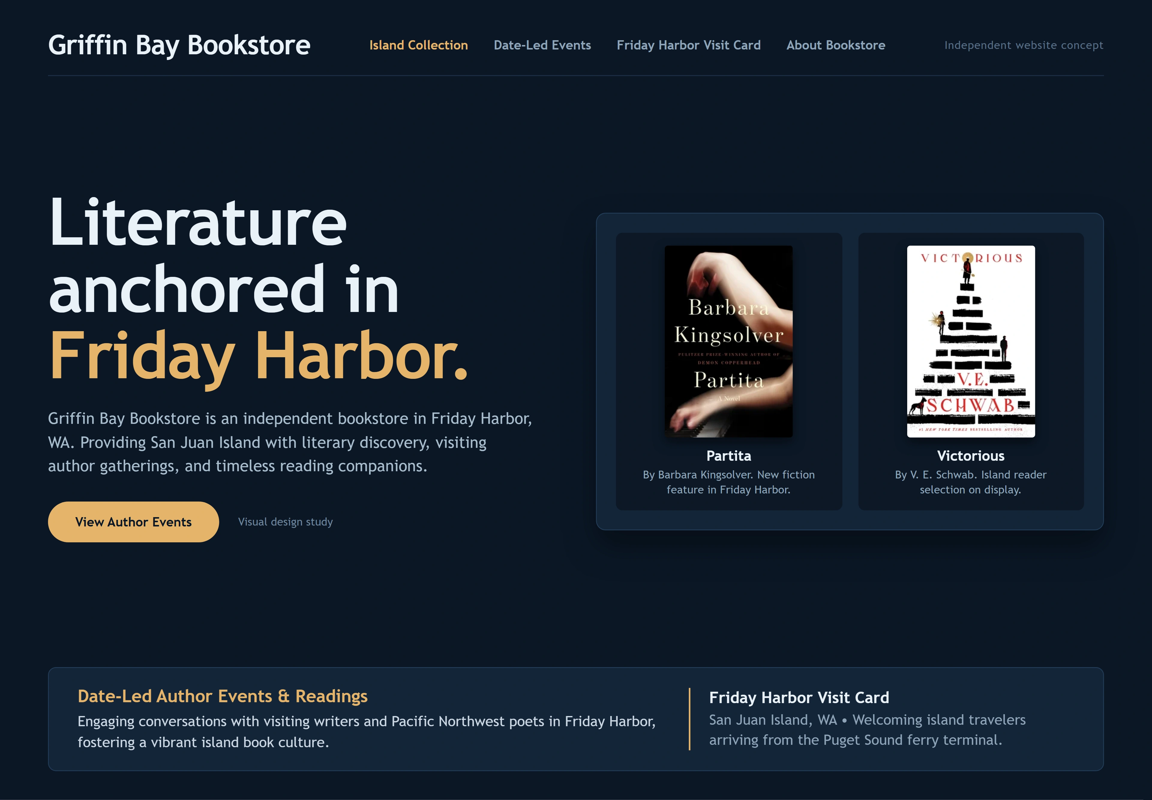 Griffin Bay Bookstore, individual website design concept B