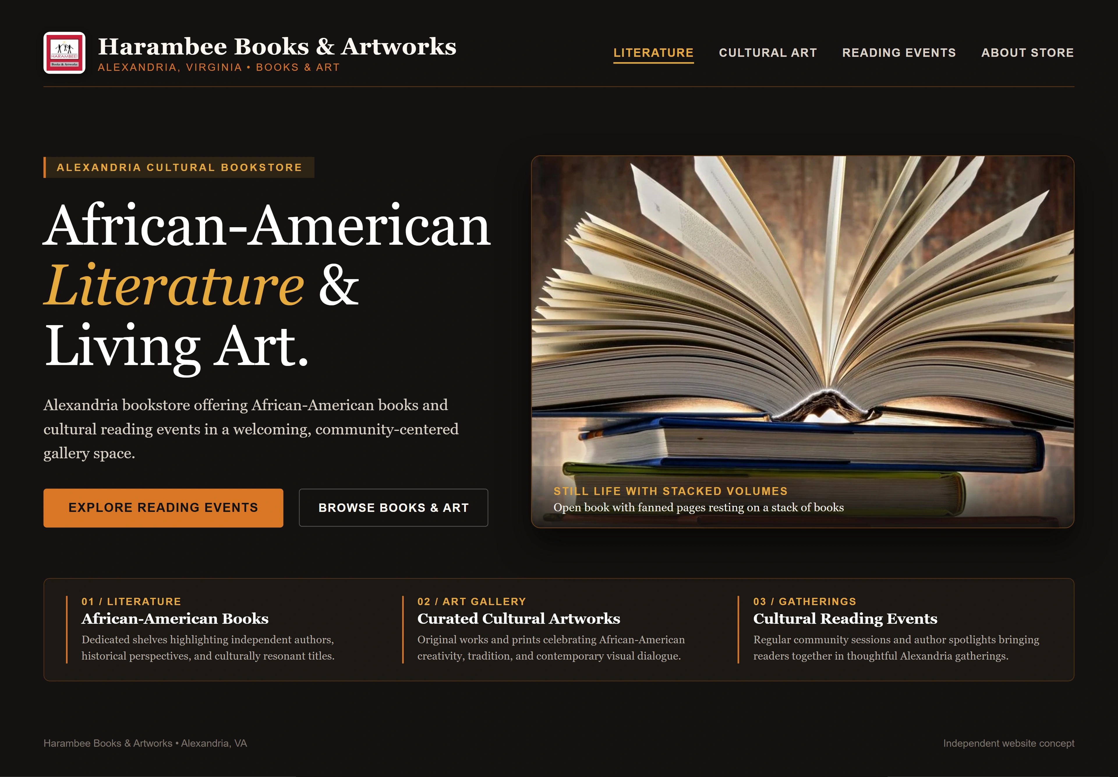 Harambee Books & Artworks, individual website design concept A