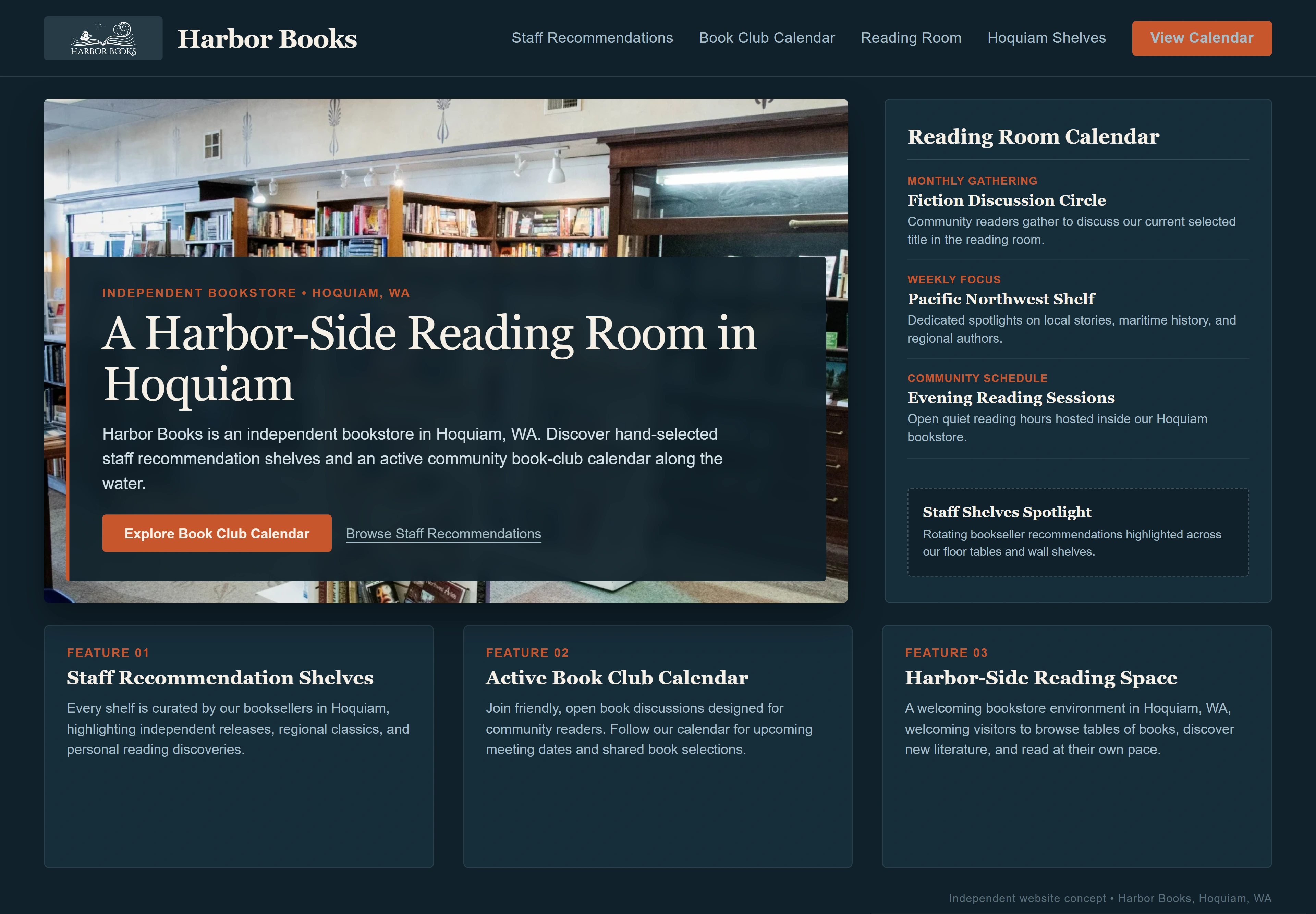 Harbor Books, individual website design concept A