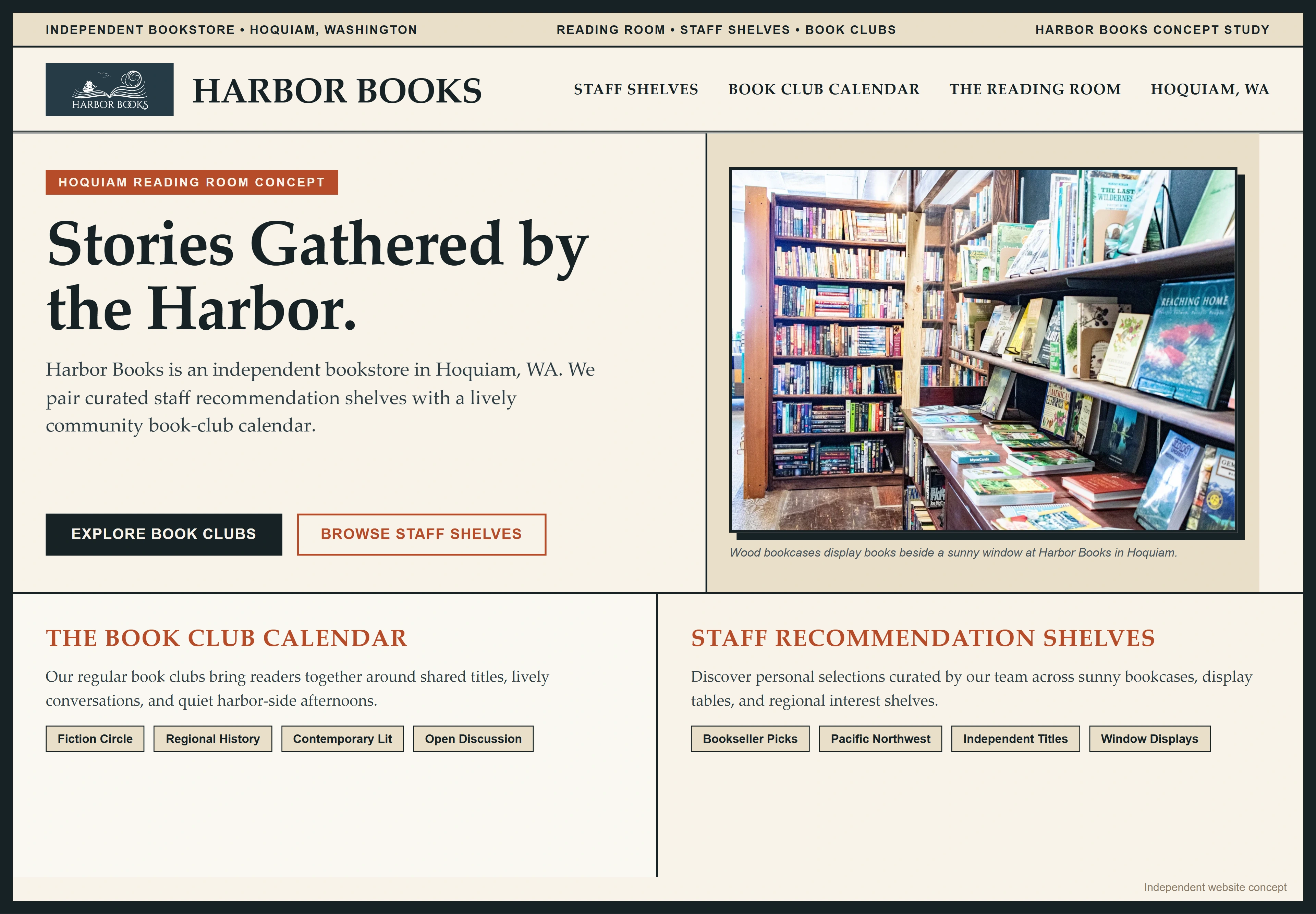 Harbor Books, individual website design concept B
