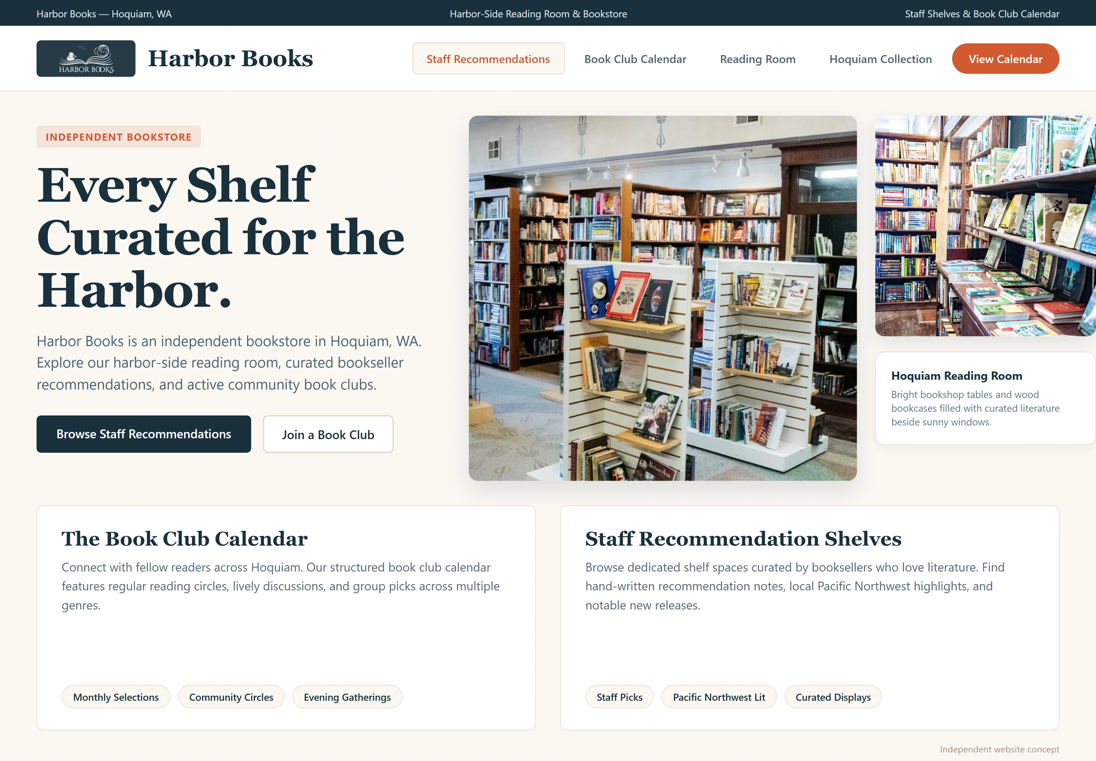 Harbor Books, individual website design concept C