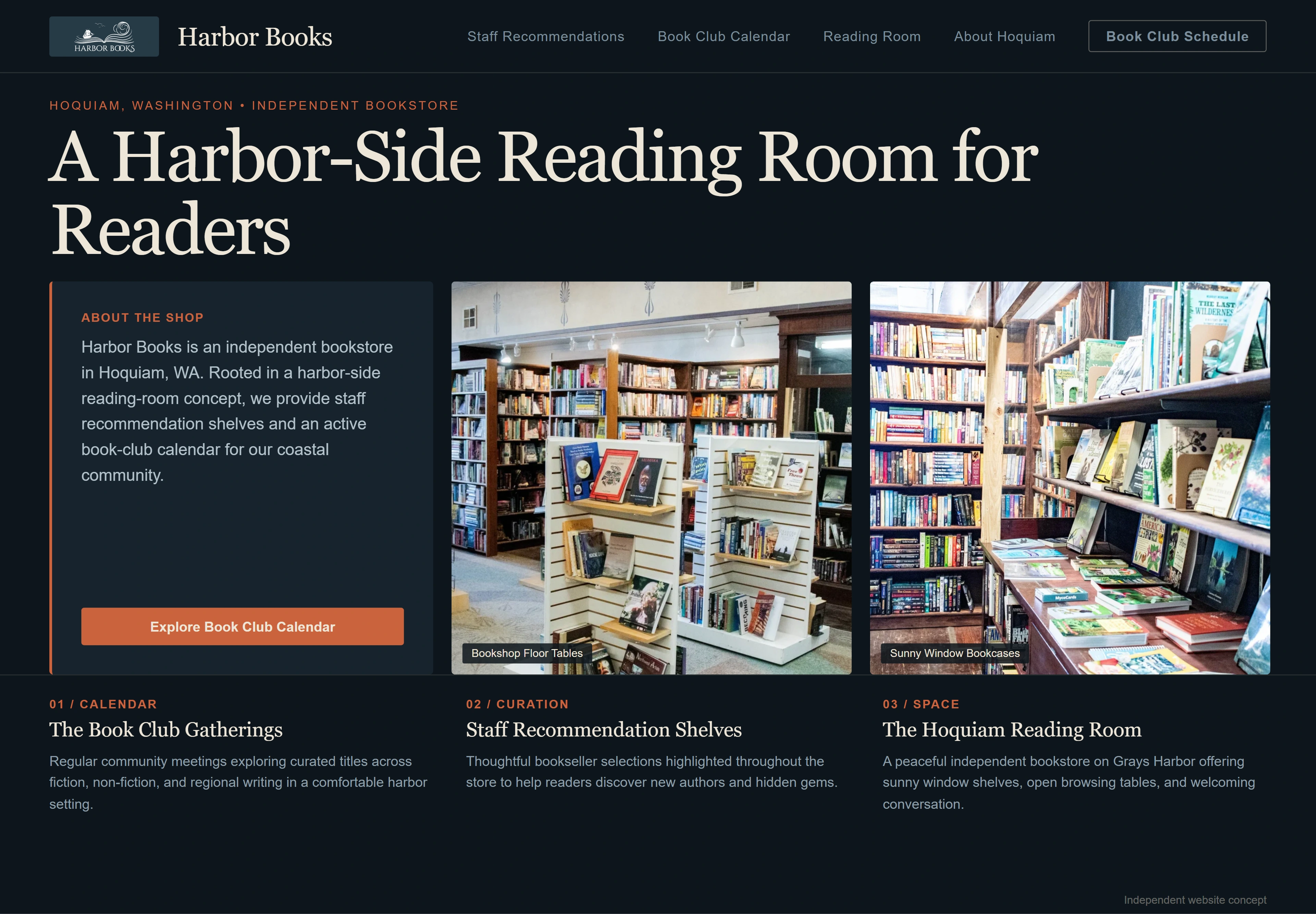 Harbor Books, individual website design concept D