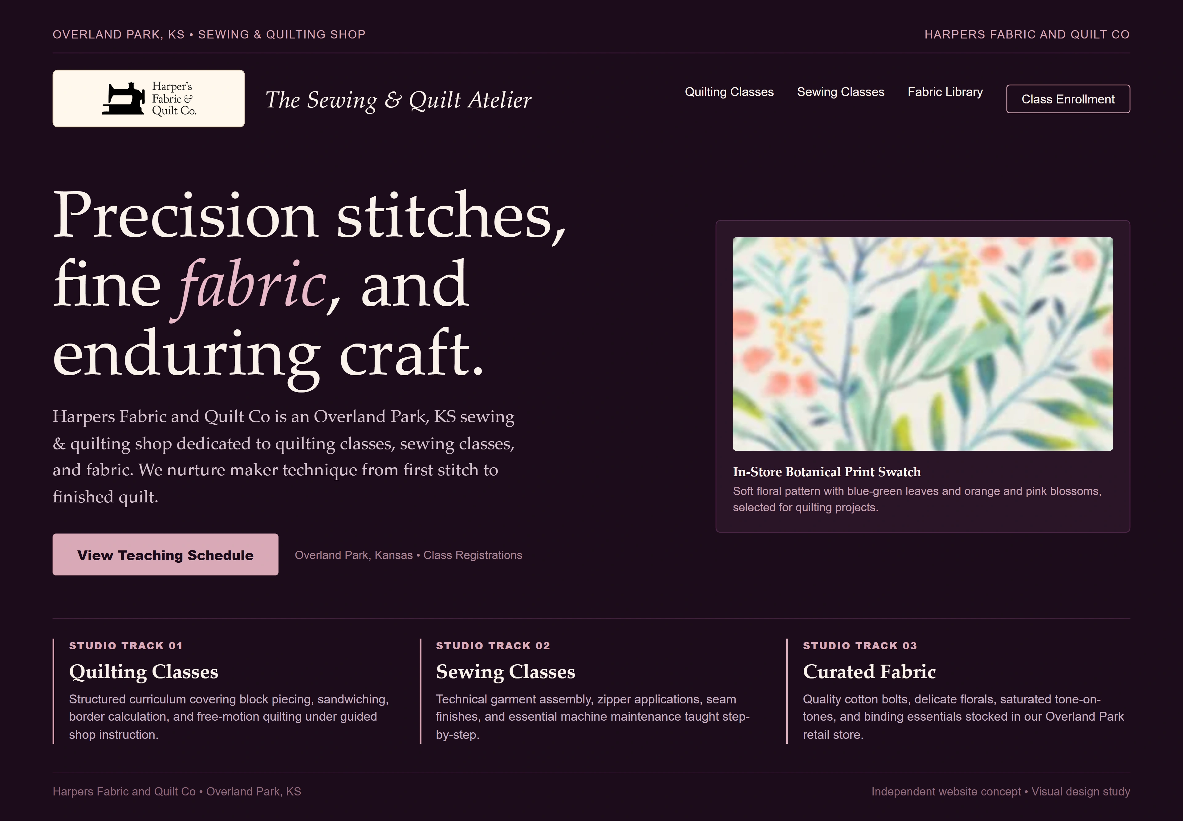 Harpers Fabric and Quilt Co, individual website design concept B