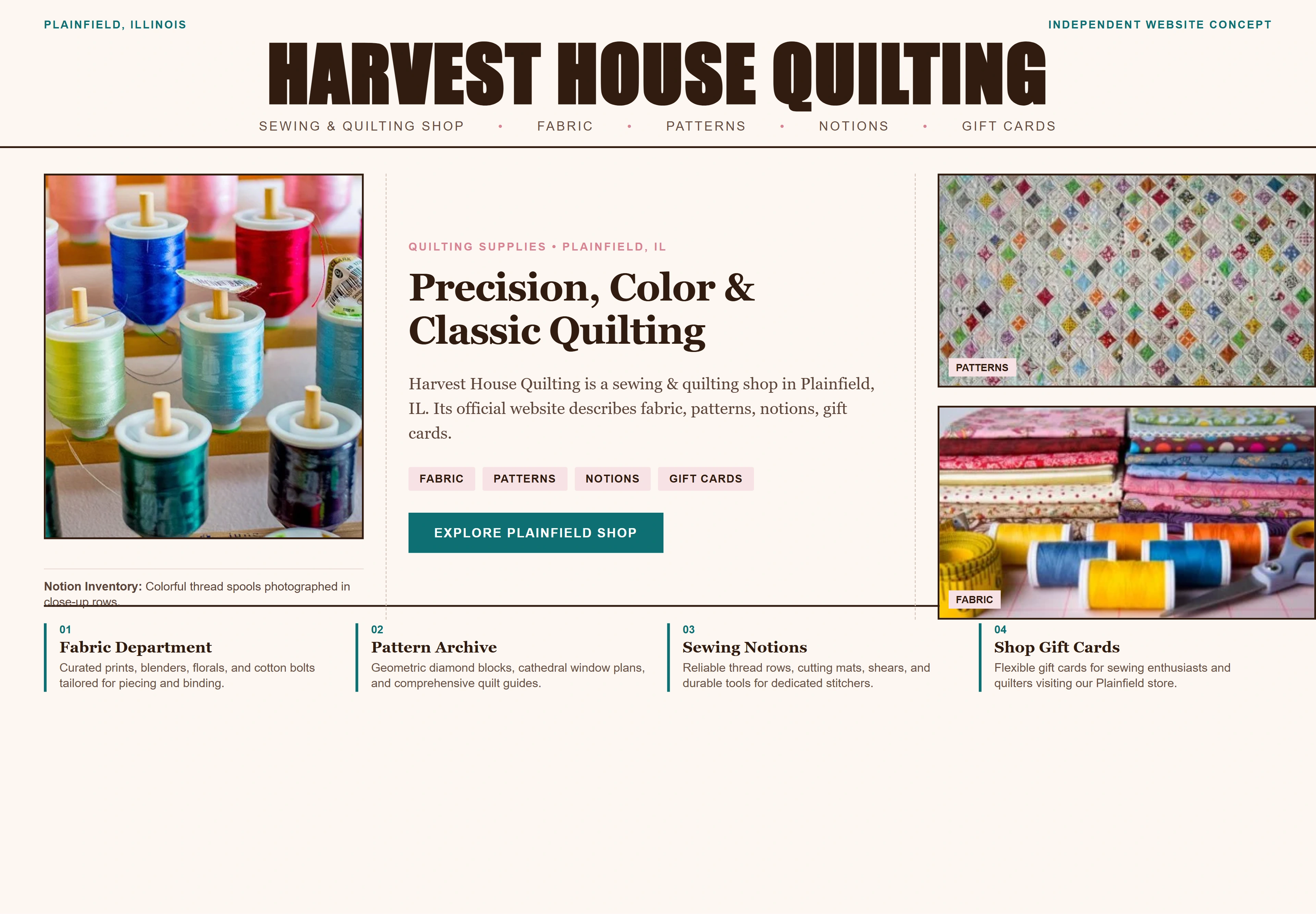 Harvest House Quilting, individual website design concept C