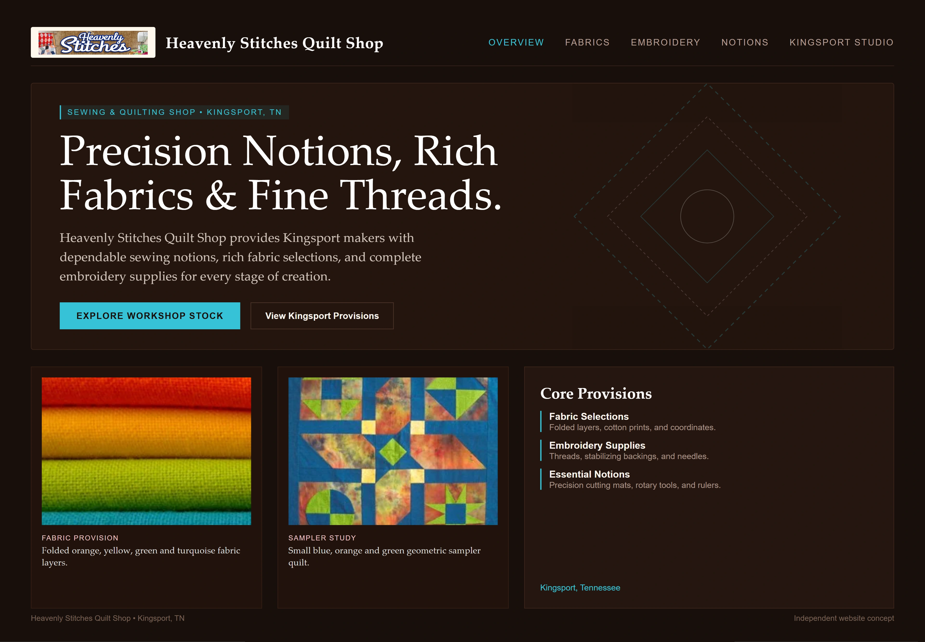 Heavenly Stitches Quilt Shop, individual website design concept B