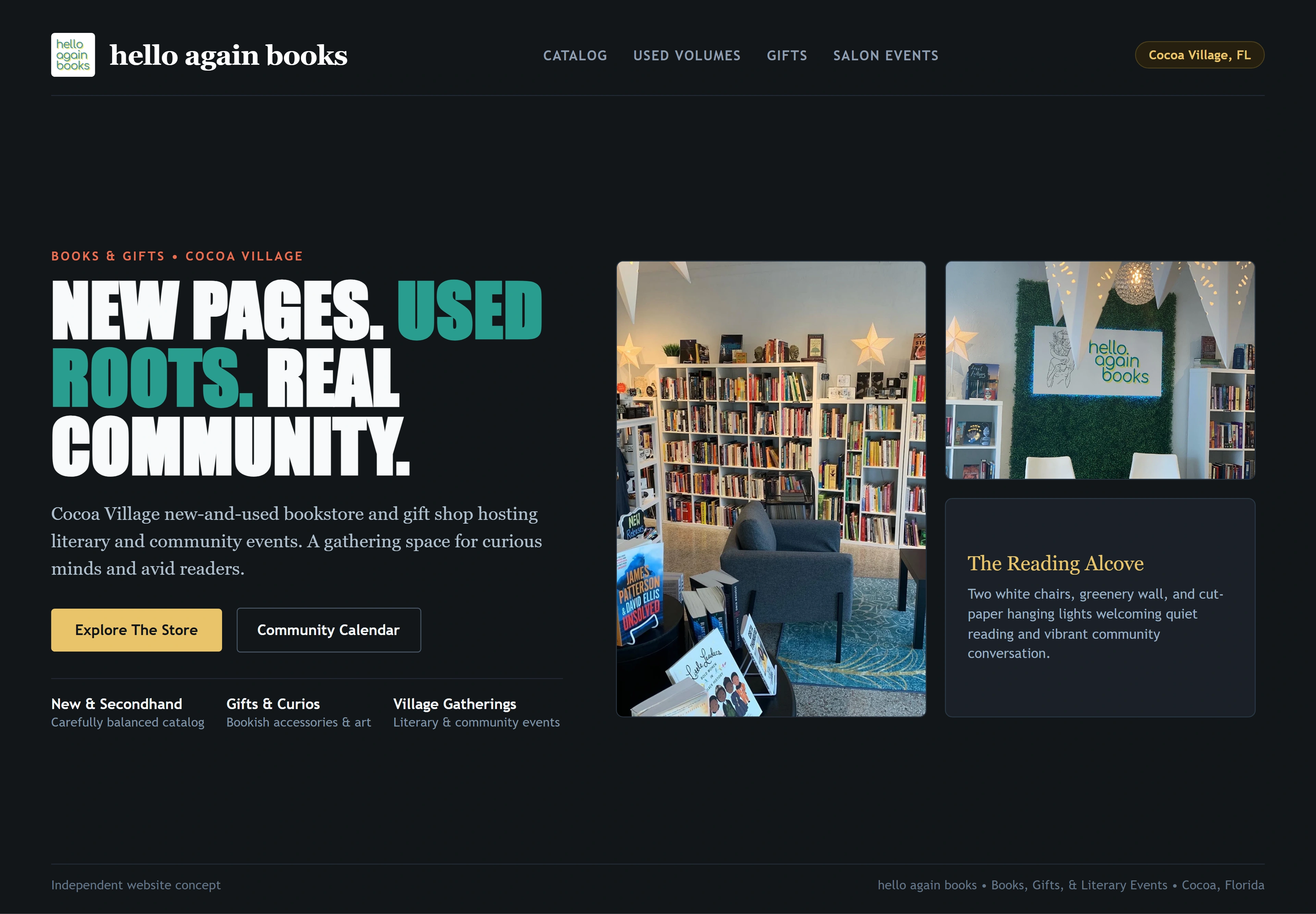 hello again books, individual website design concept C