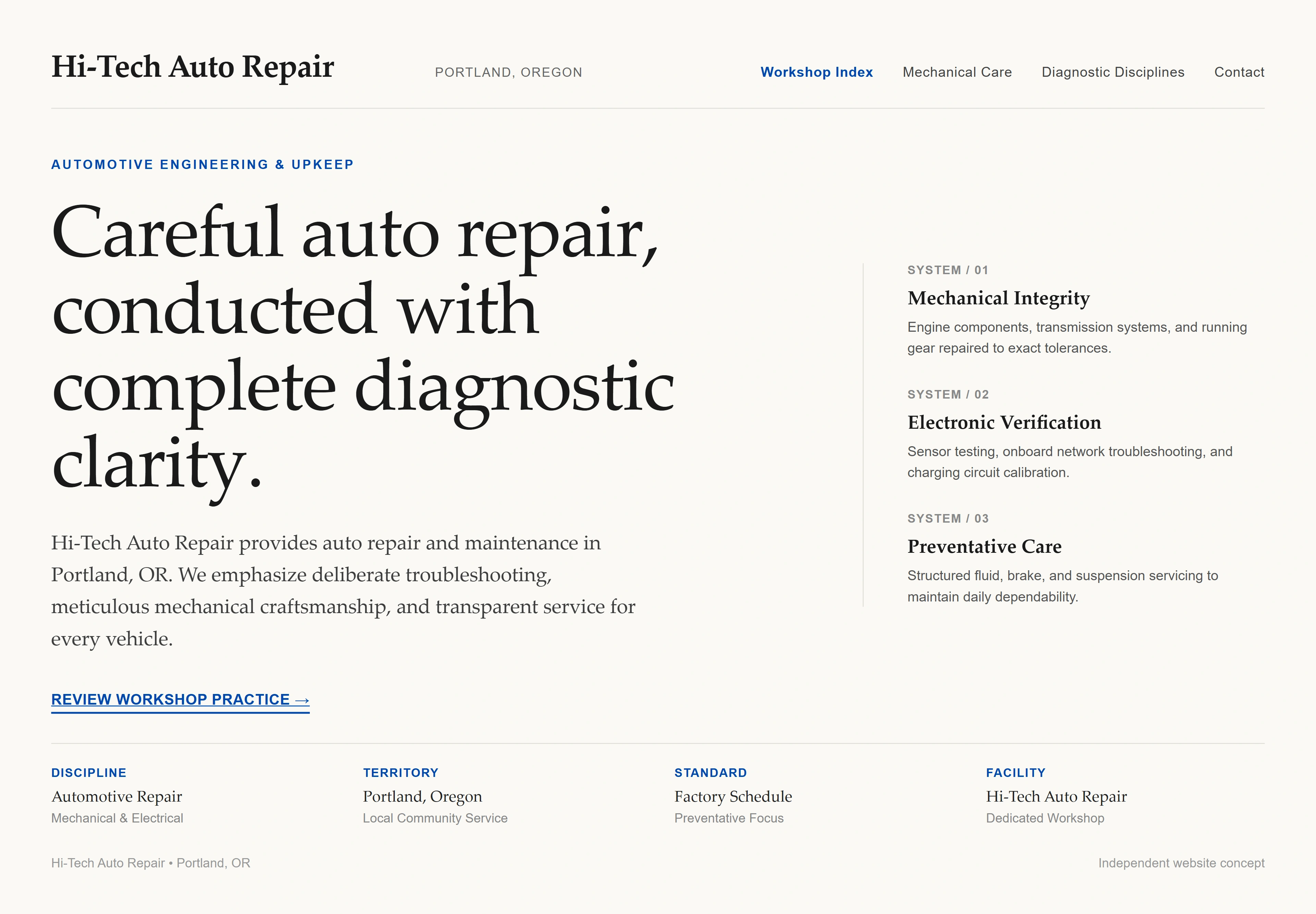 Hi-Tech Auto Repair, individual website design concept D
