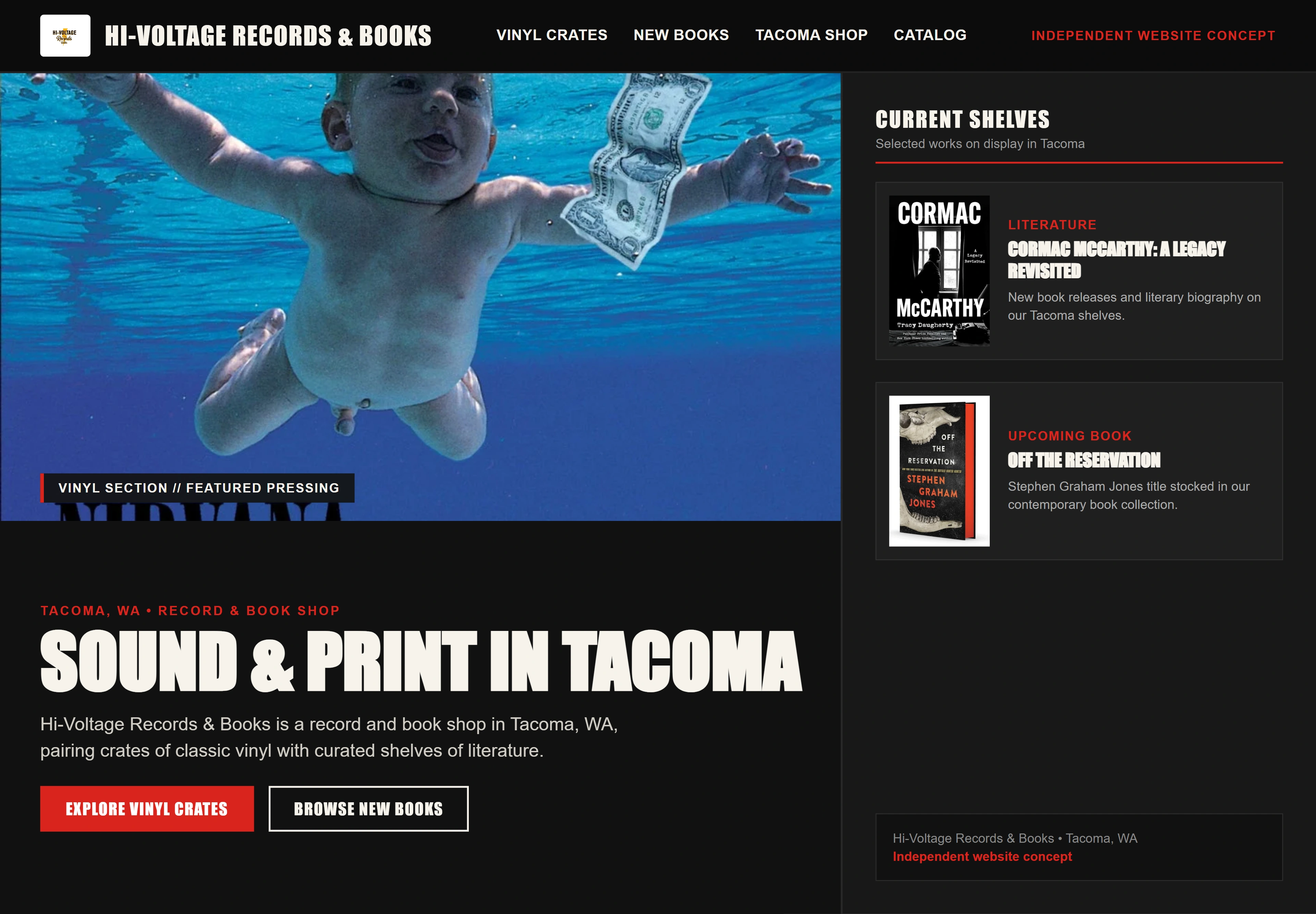 Hi-Voltage Records & Books, individual website design concept A