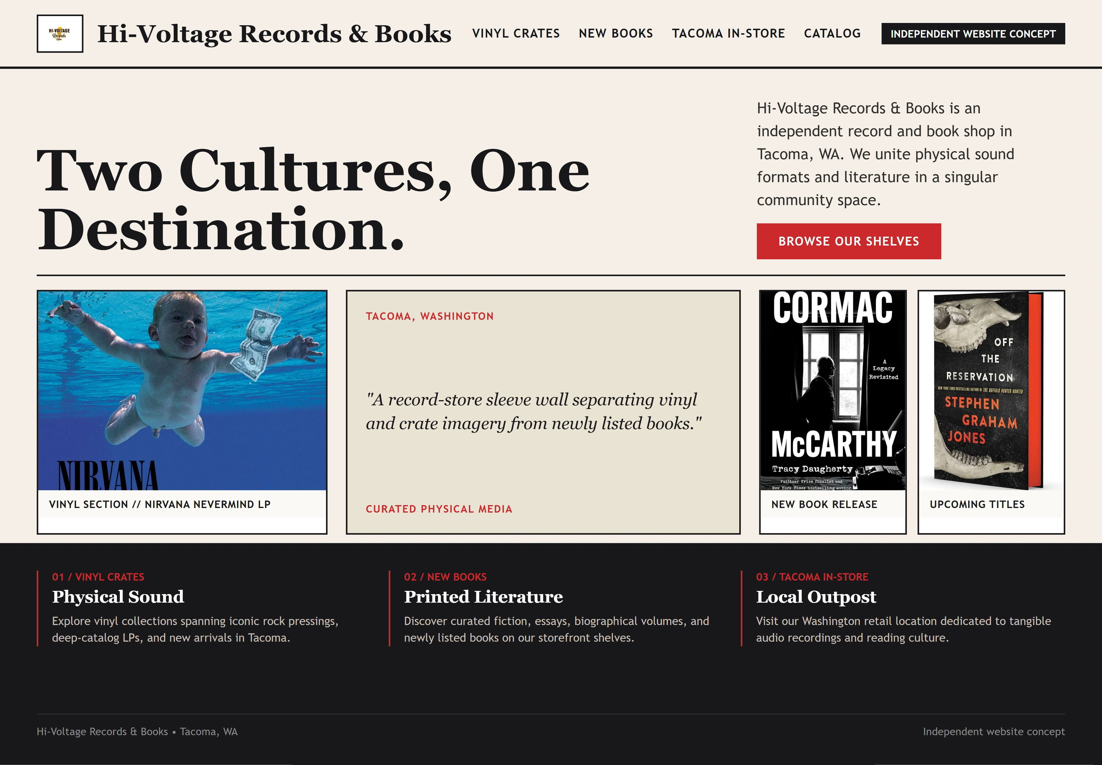 Hi-Voltage Records & Books, individual website design concept B