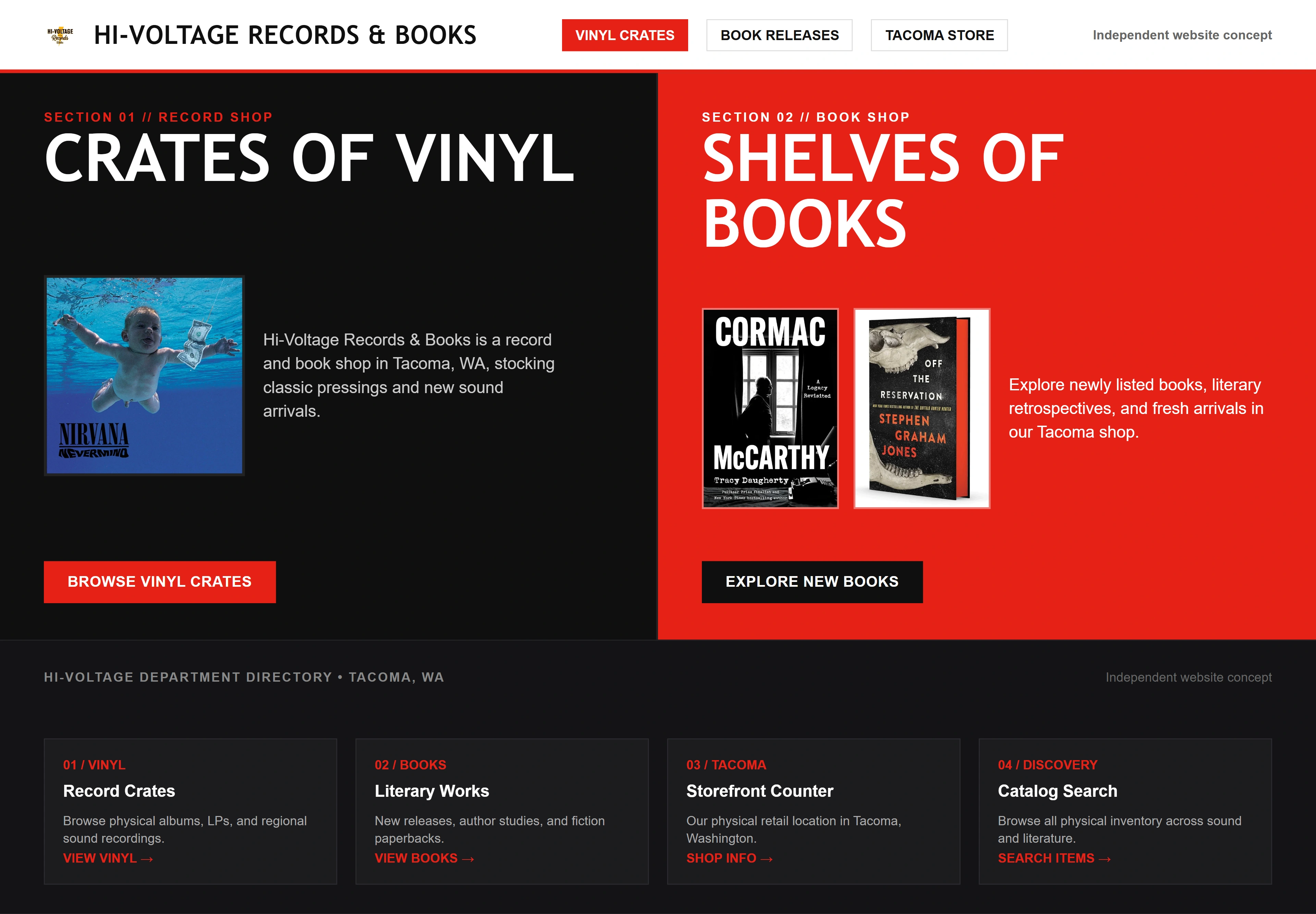 Hi-Voltage Records & Books, individual website design concept C