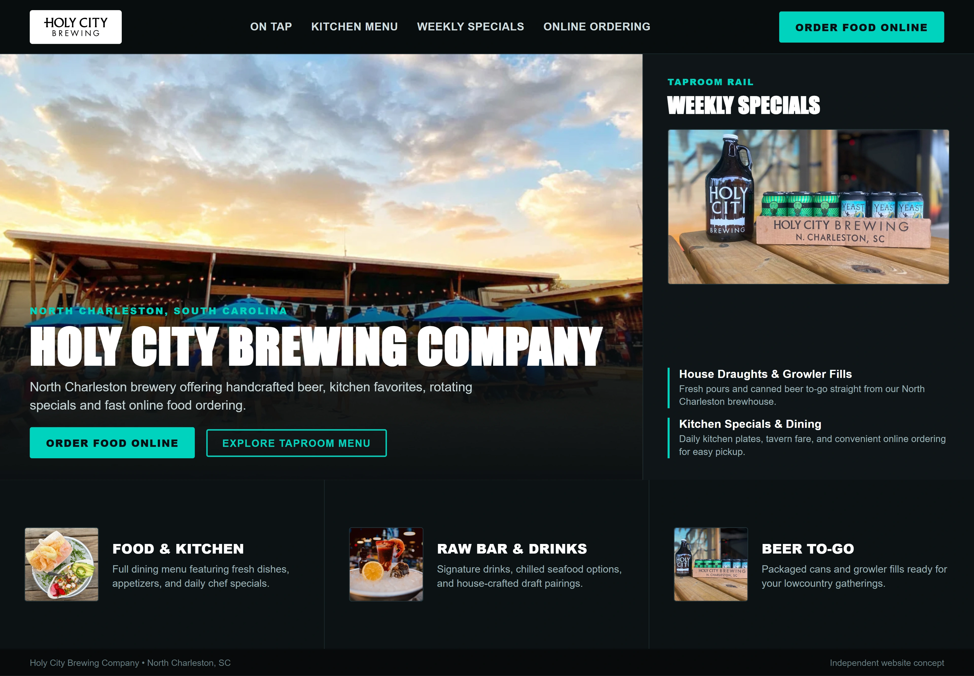 Holy City Brewing Company, individual website design concept A