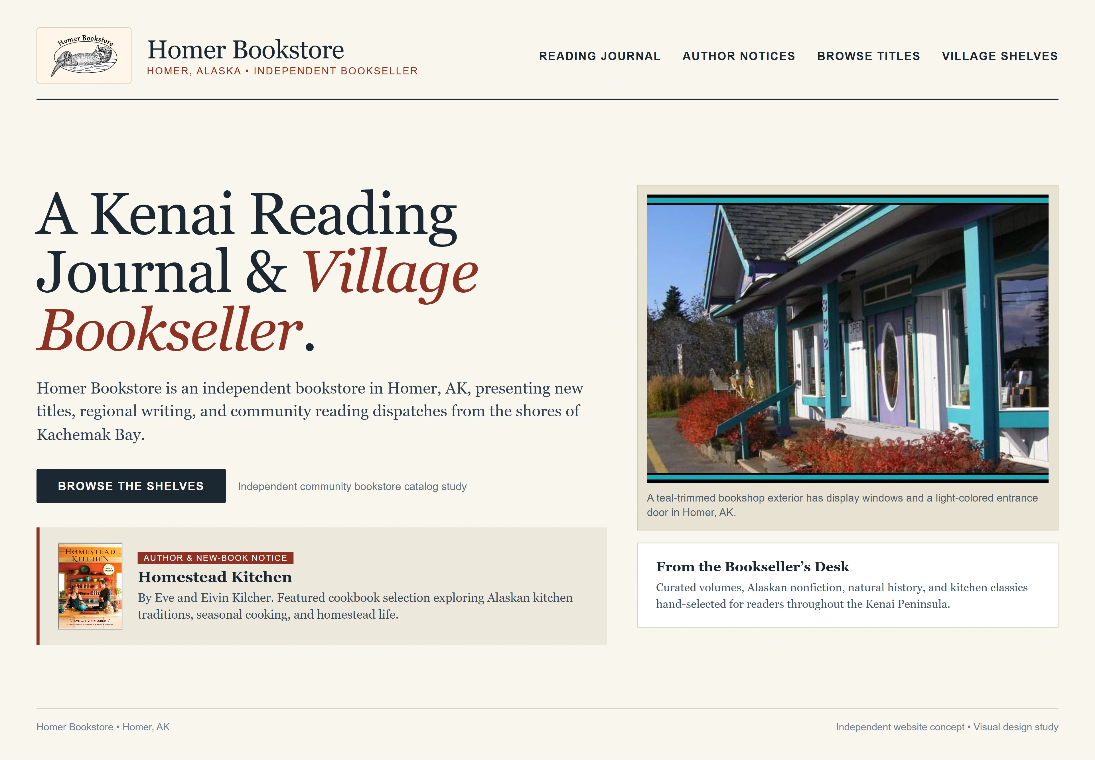 Homer Bookstore, individual website design concept A