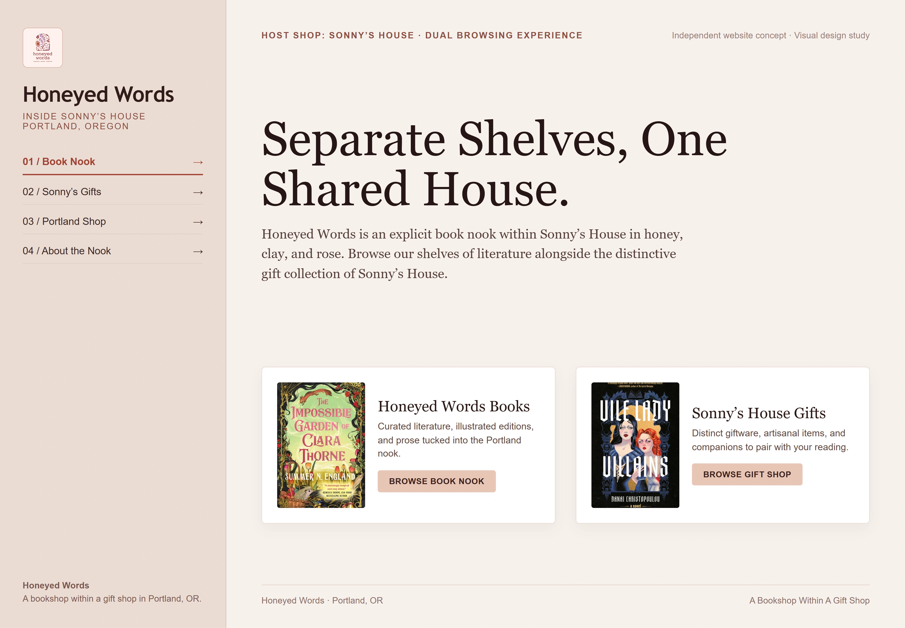 Honeyed Words, individual website design concept D