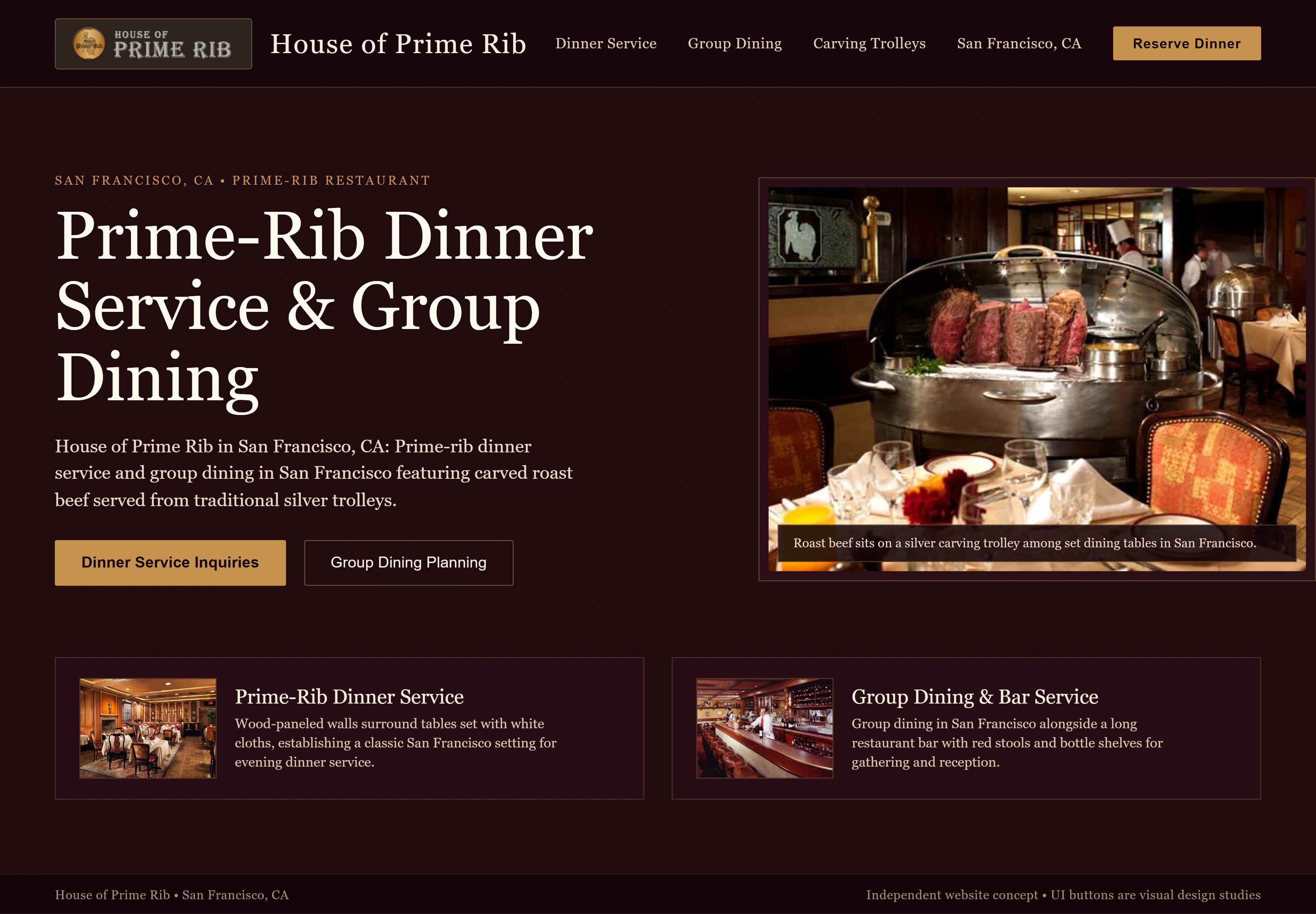 House of Prime Rib, individual website design concept A