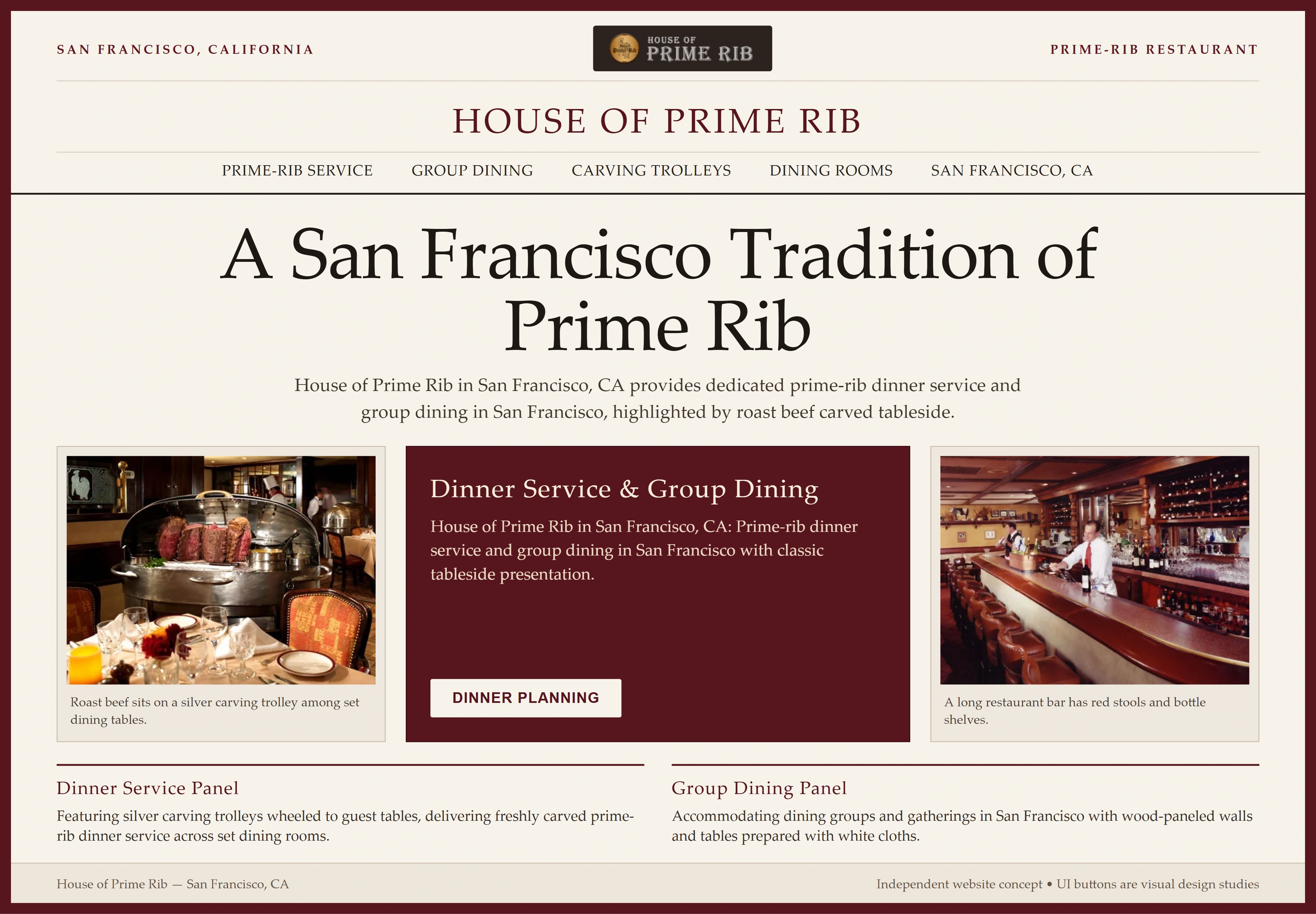 House of Prime Rib, individual website design concept B