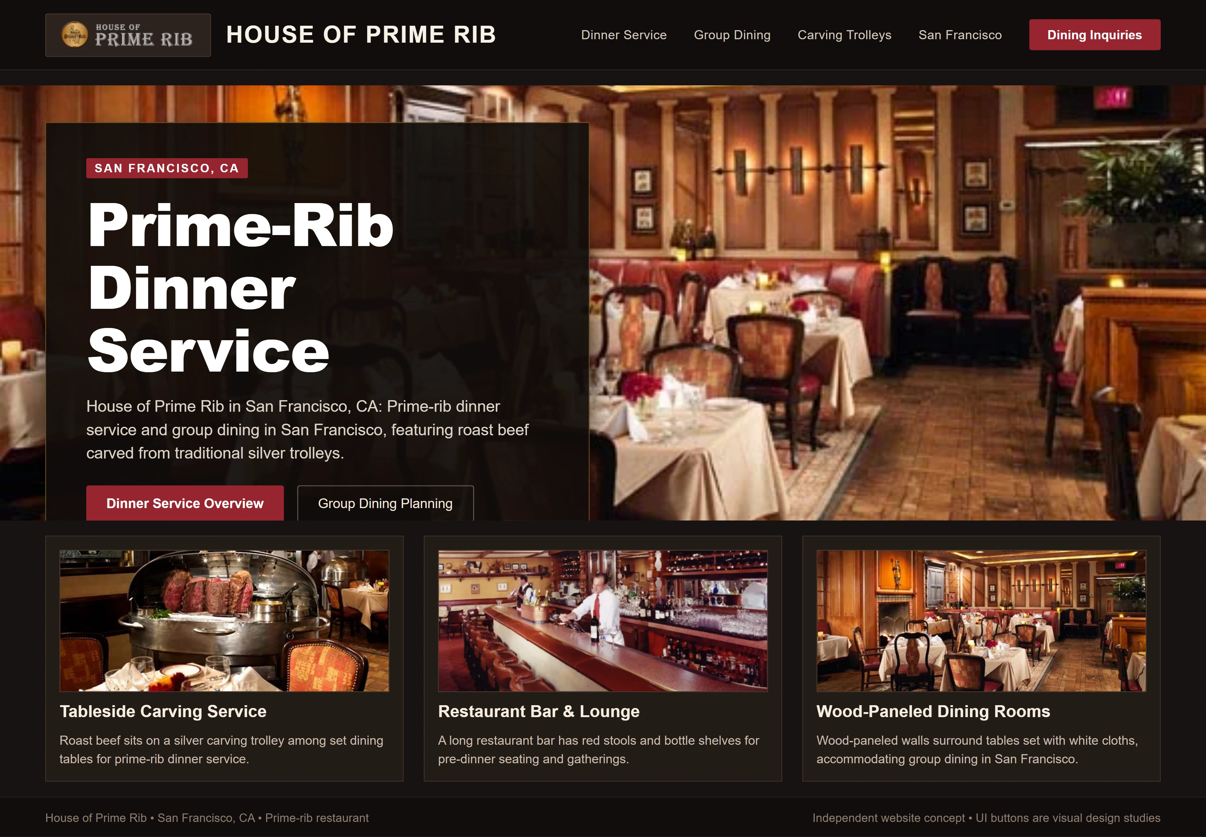 House of Prime Rib, individual website design concept C