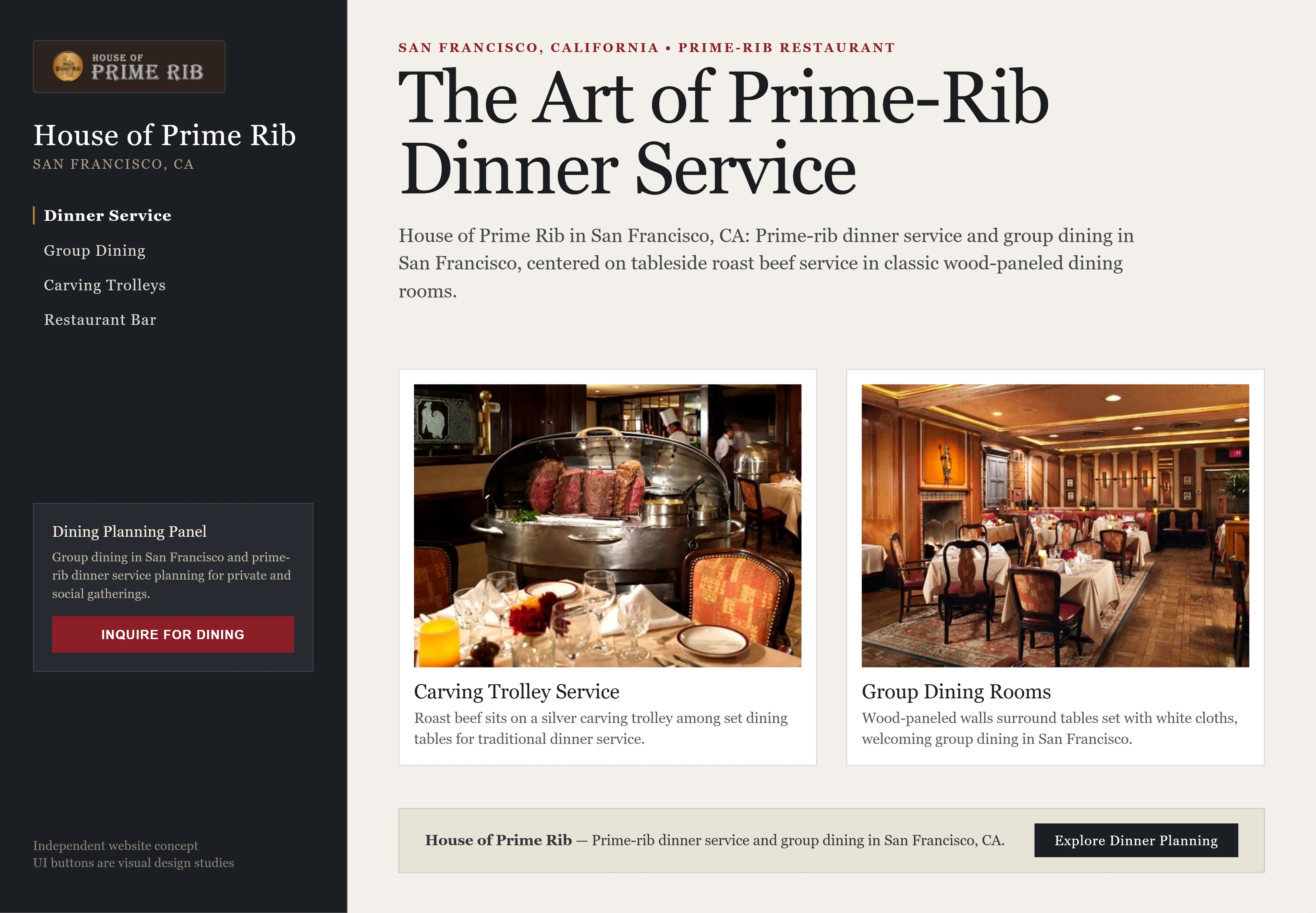 House of Prime Rib, individual website design concept D