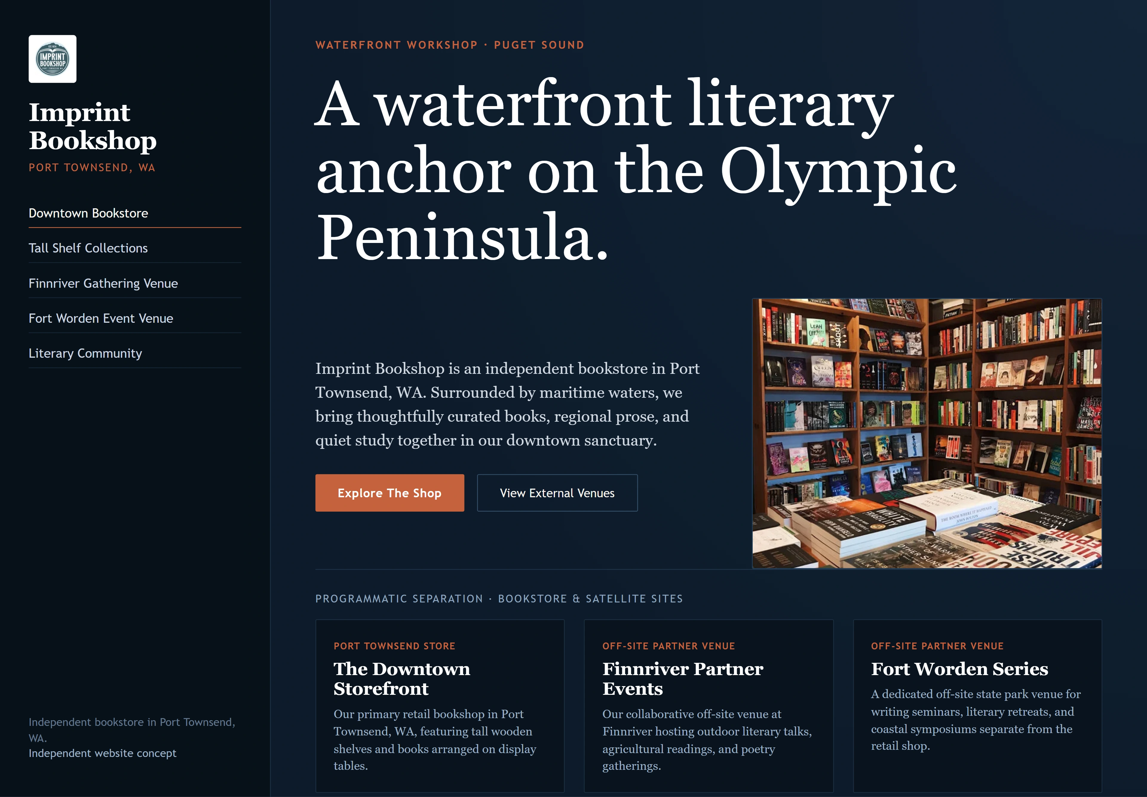 Imprint Bookshop, individual website design concept A