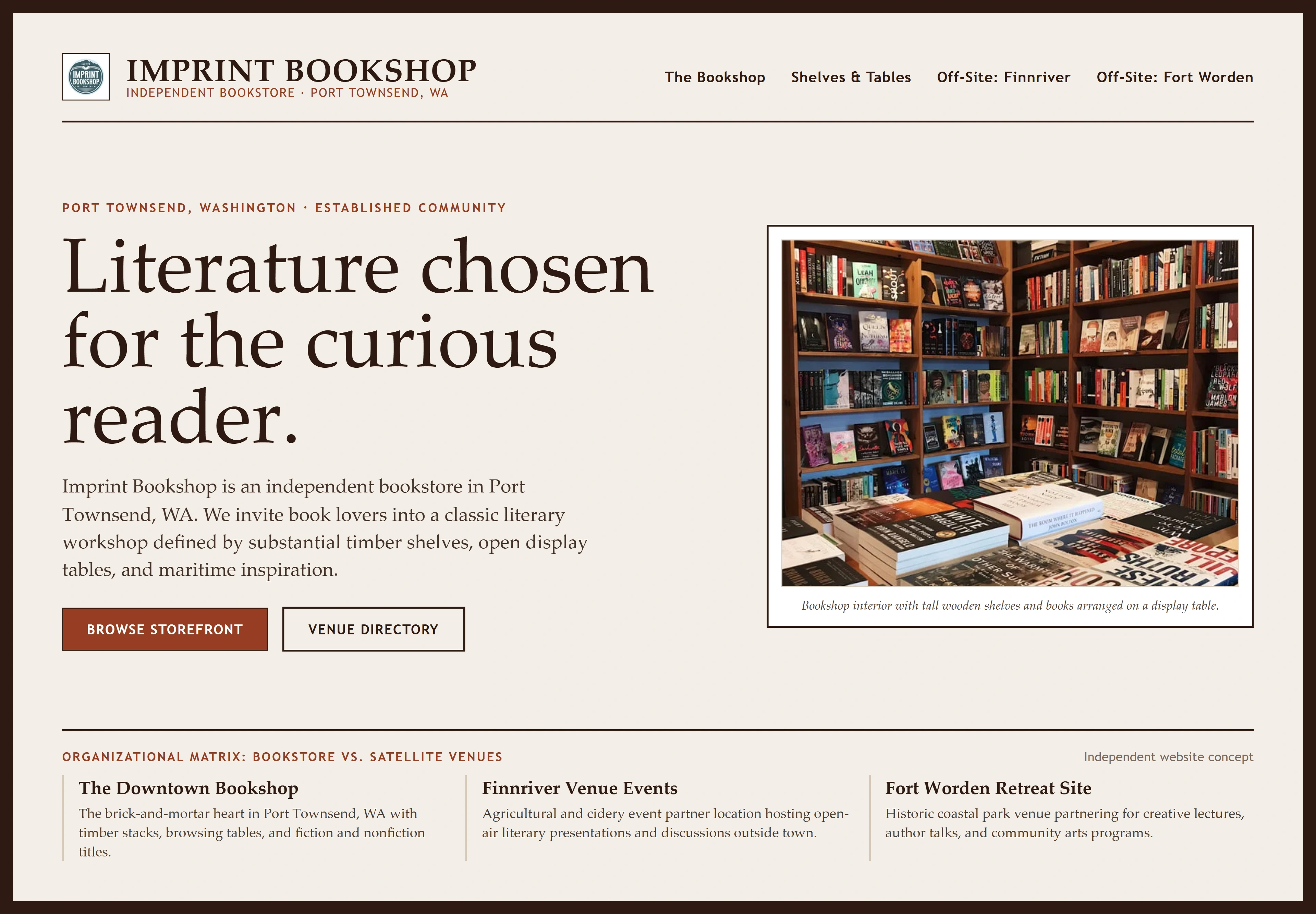 Imprint Bookshop, individual website design concept B