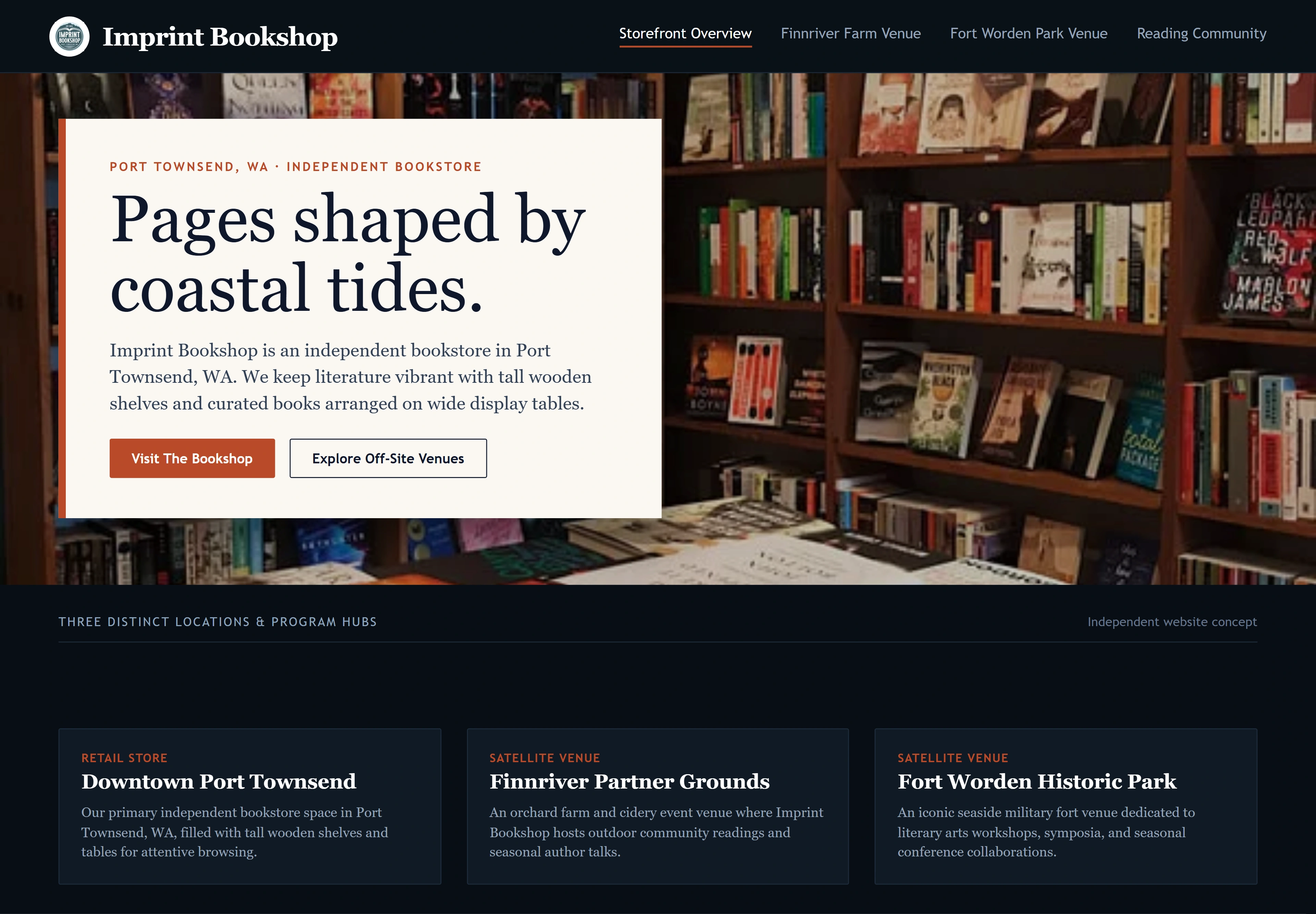 Imprint Bookshop, individual website design concept C