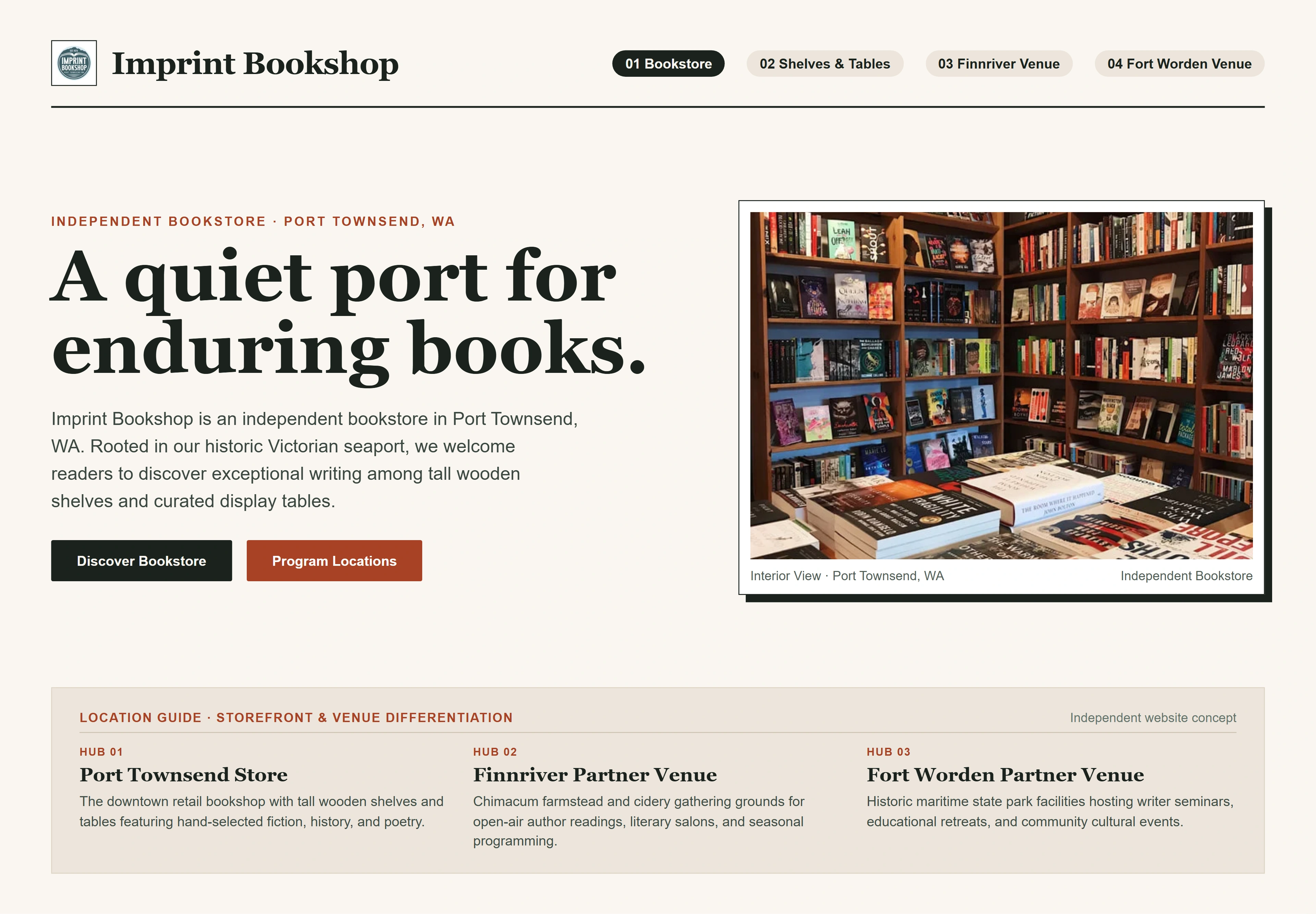 Imprint Bookshop, individual website design concept D
