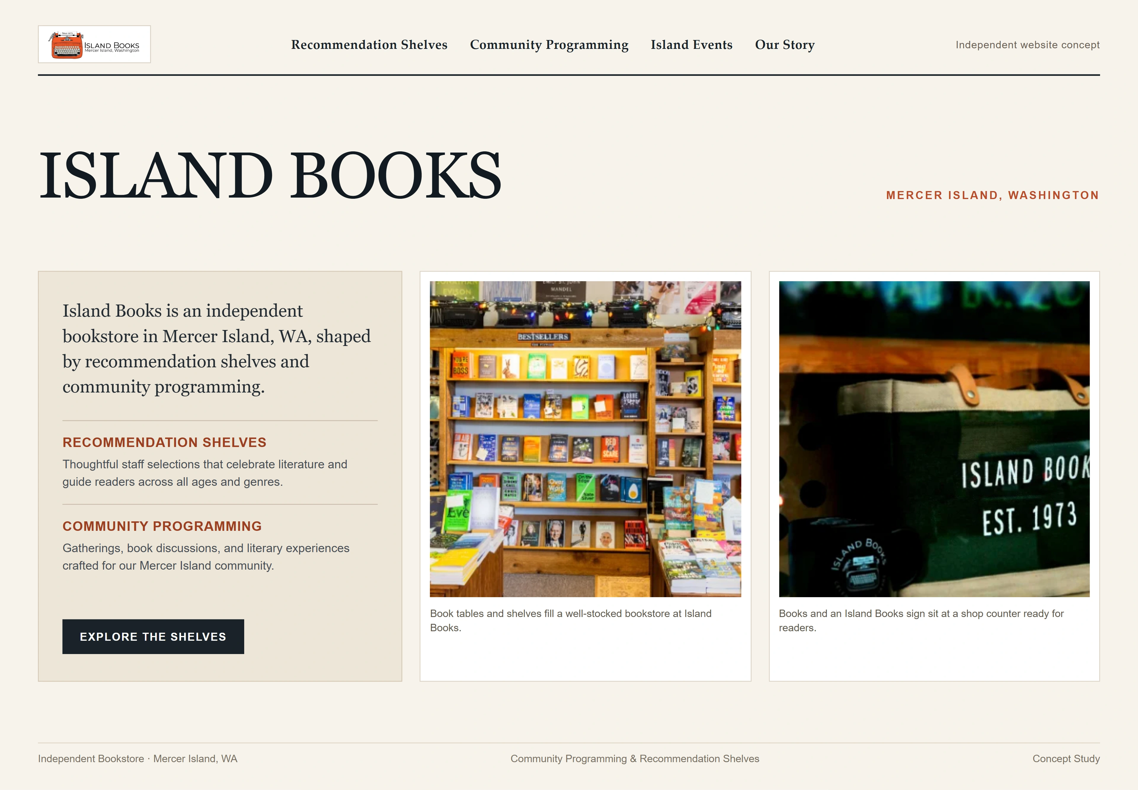 Island Books, individual website design concept B