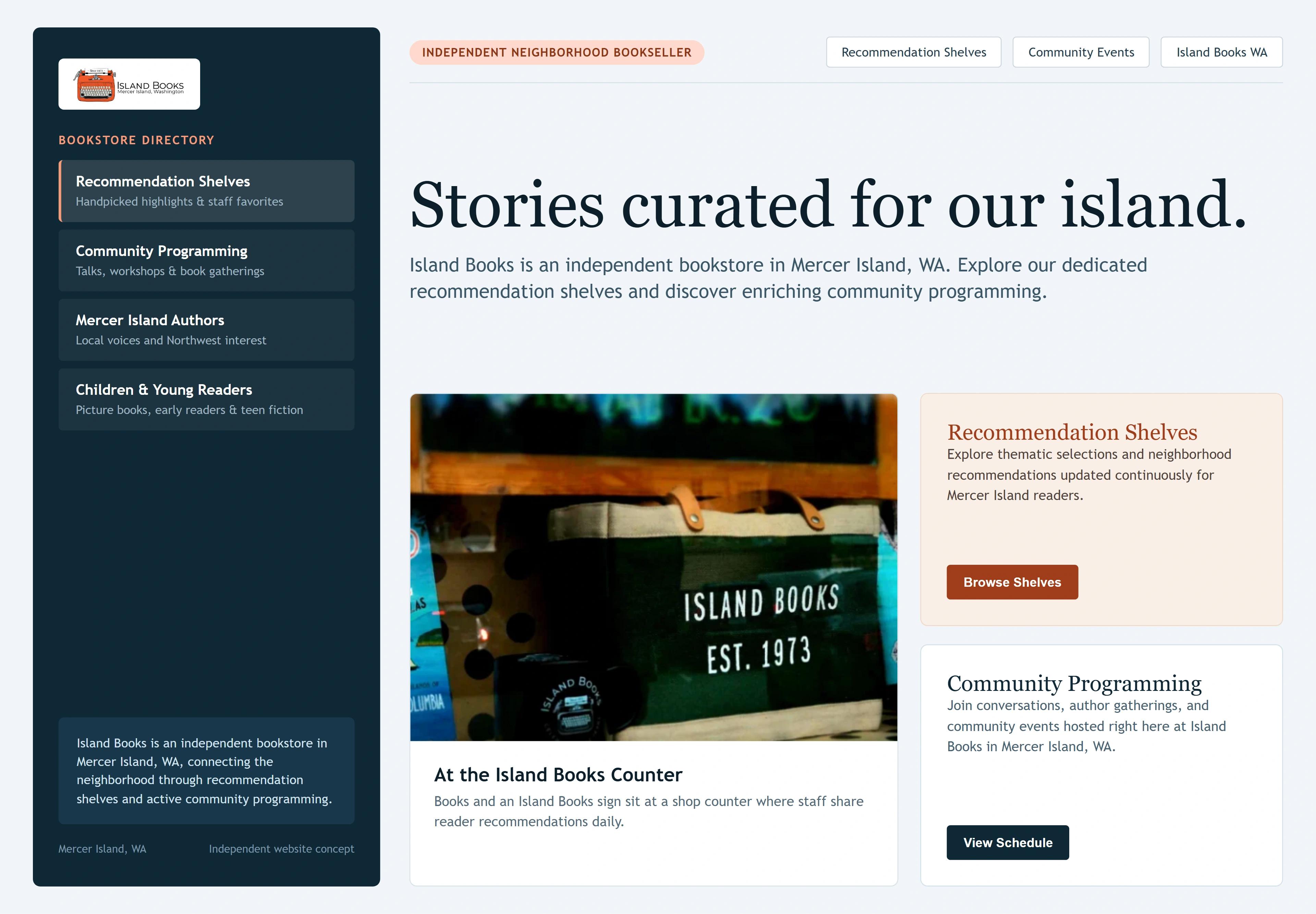 Island Books, individual website design concept C