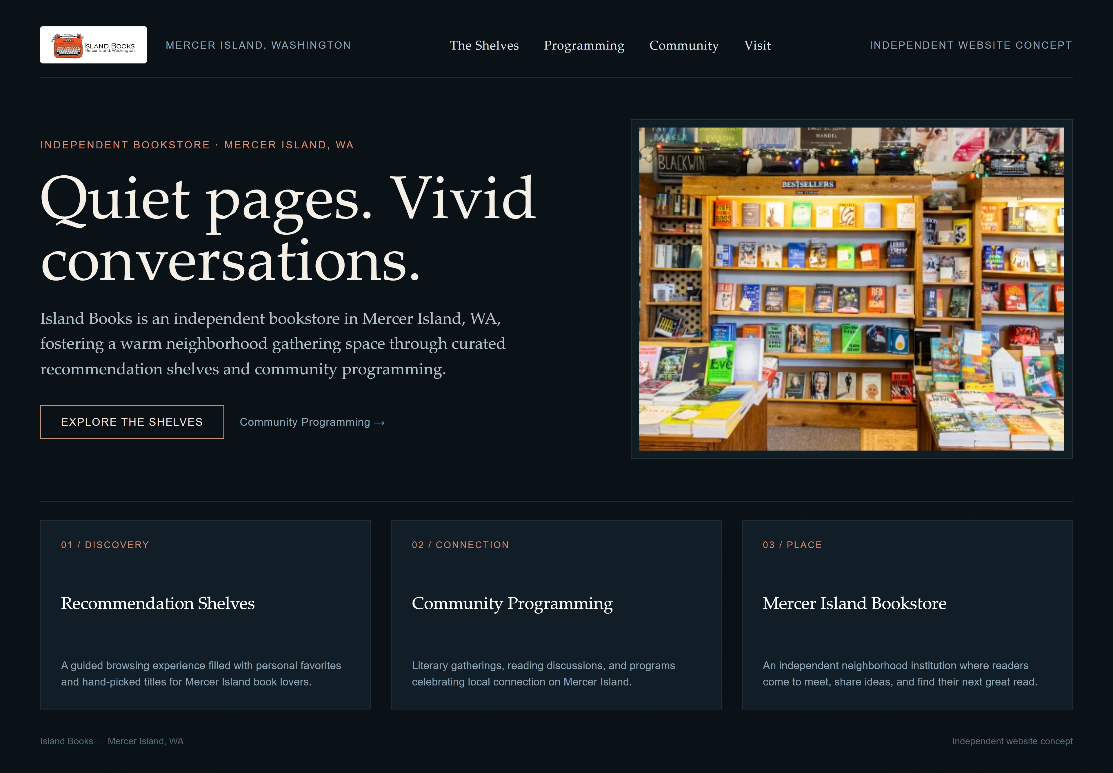 Island Books, individual website design concept D