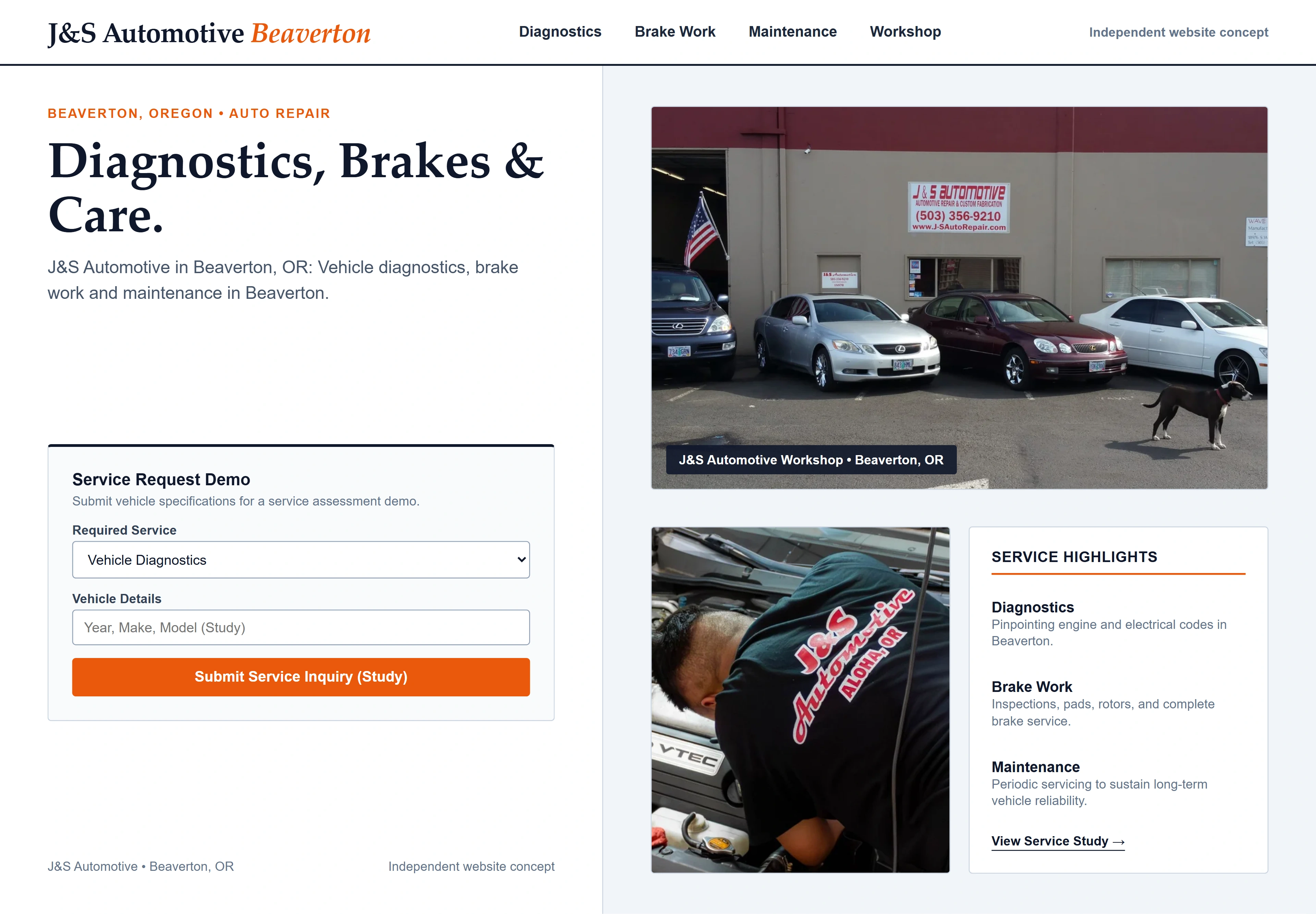 J&S Automotive, individual website design concept D