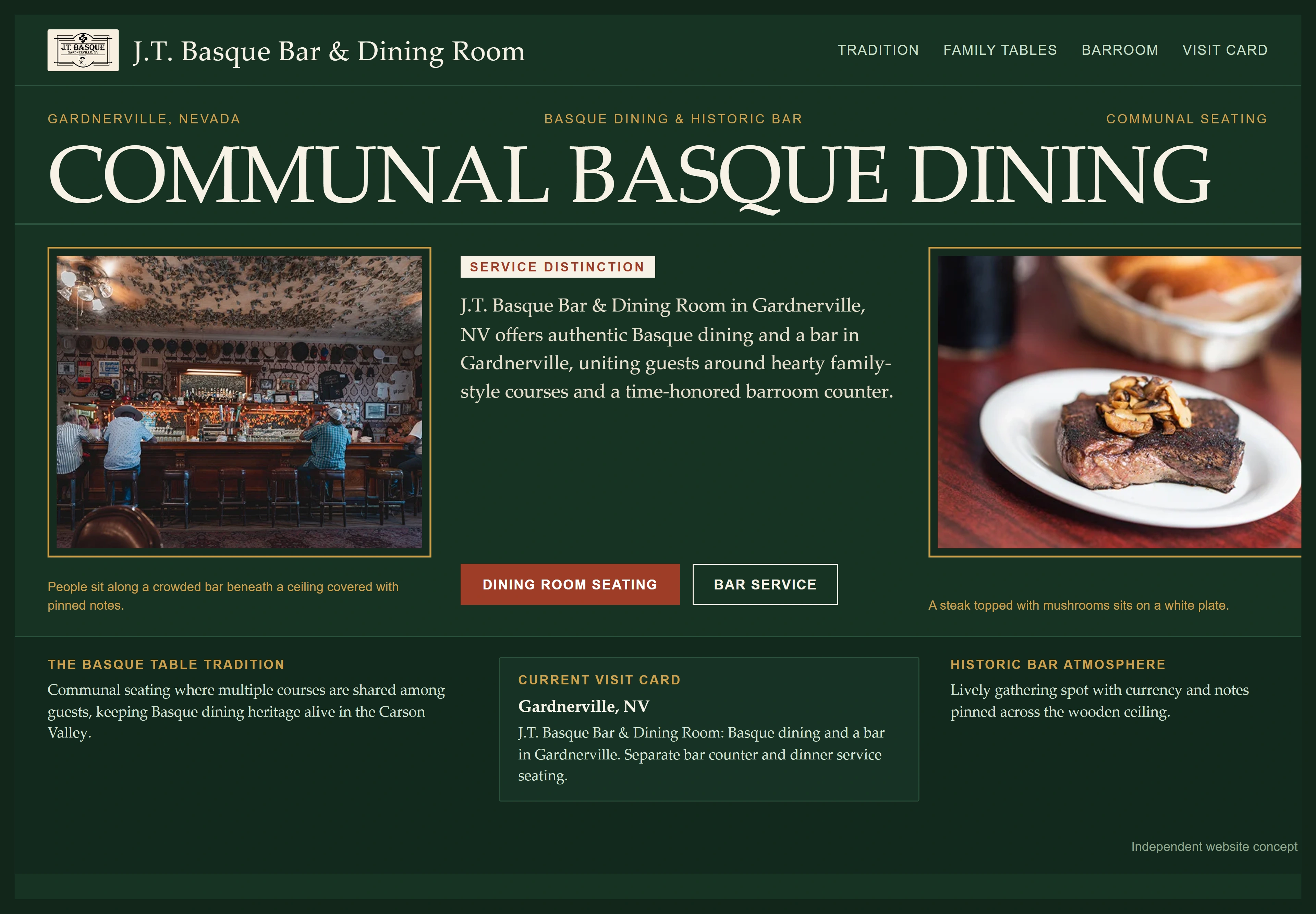J.T. Basque Bar & Dining Room, individual website design concept B