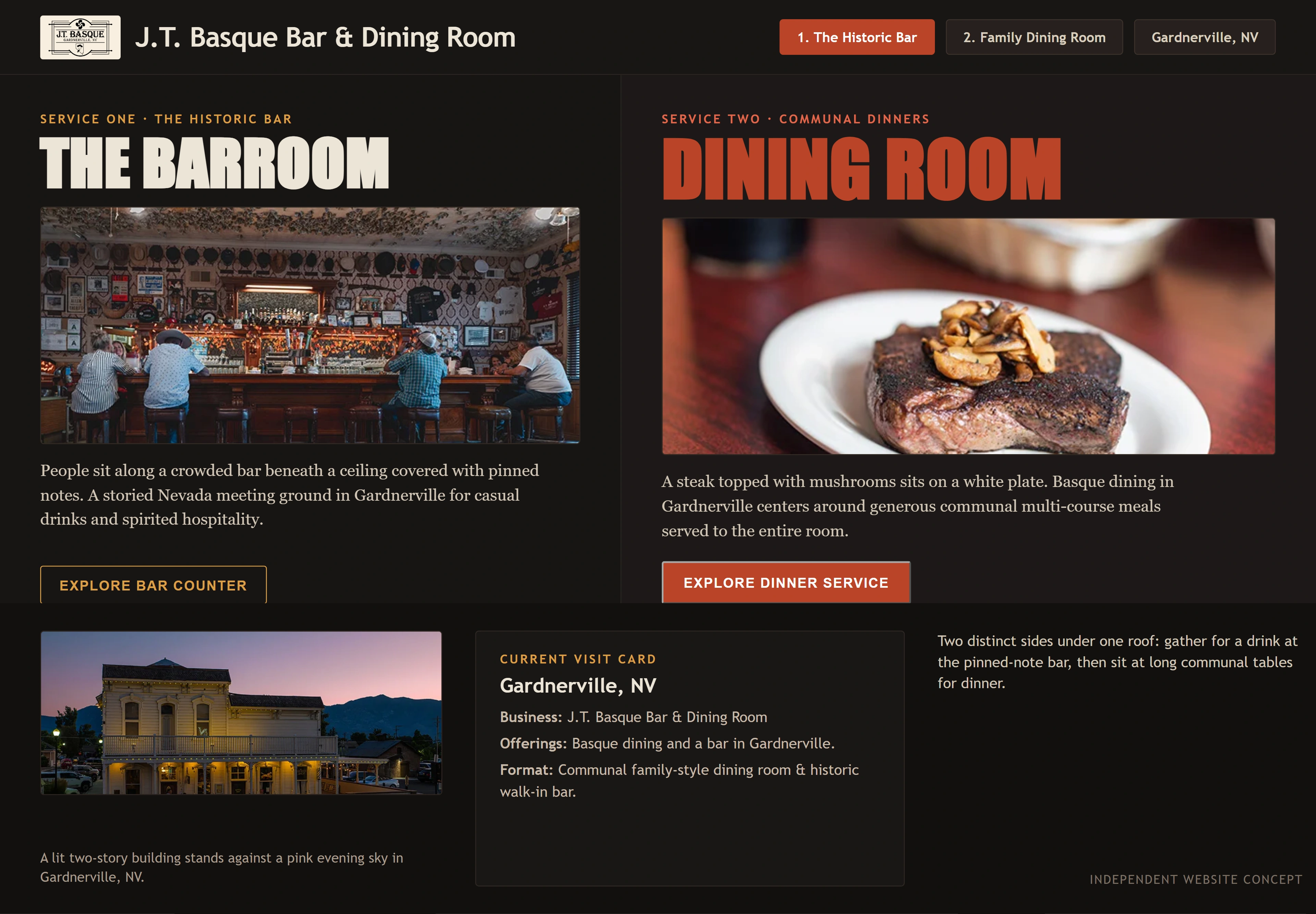 J.T. Basque Bar & Dining Room, individual website design concept C