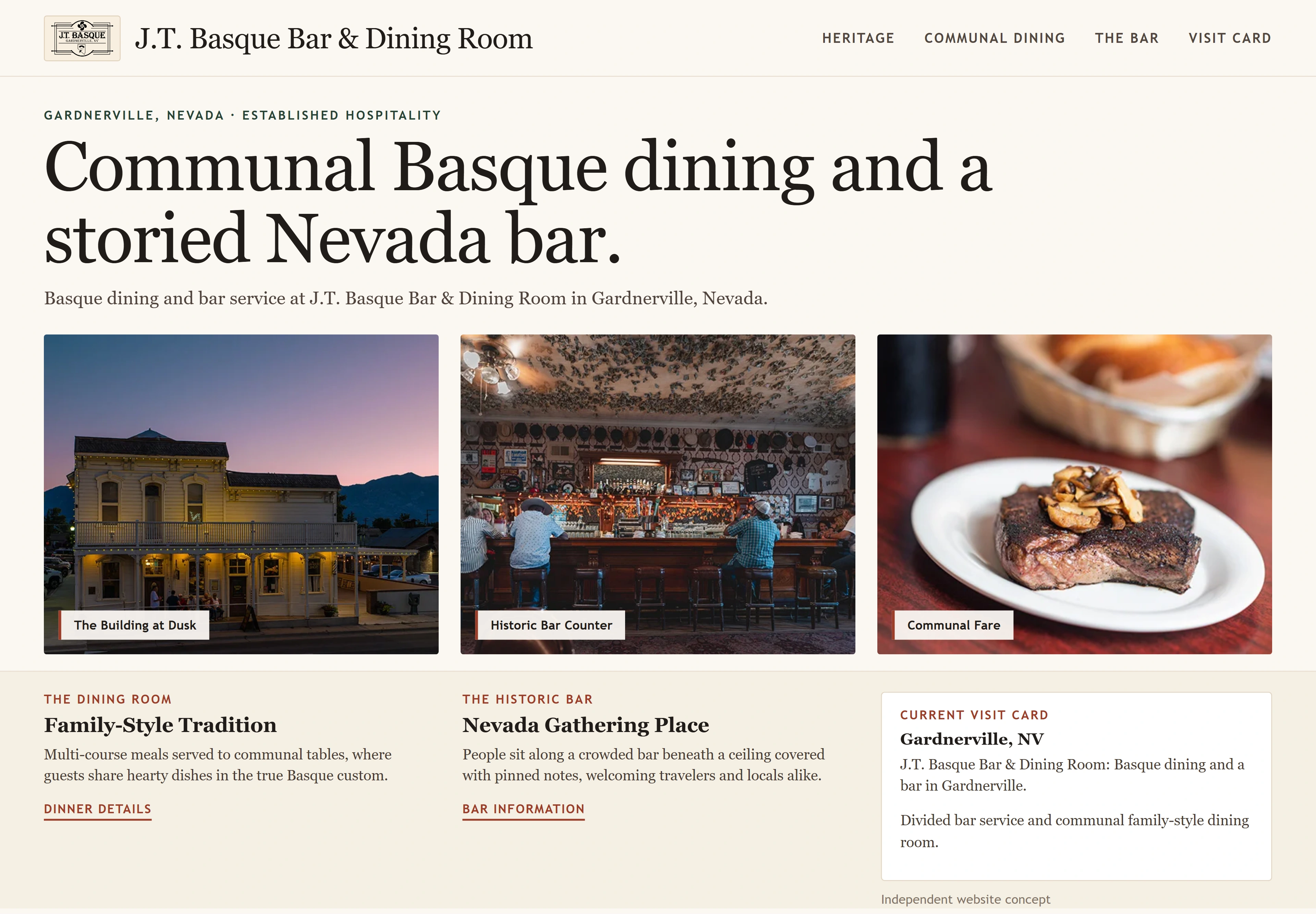 J.T. Basque Bar & Dining Room, individual website design concept D