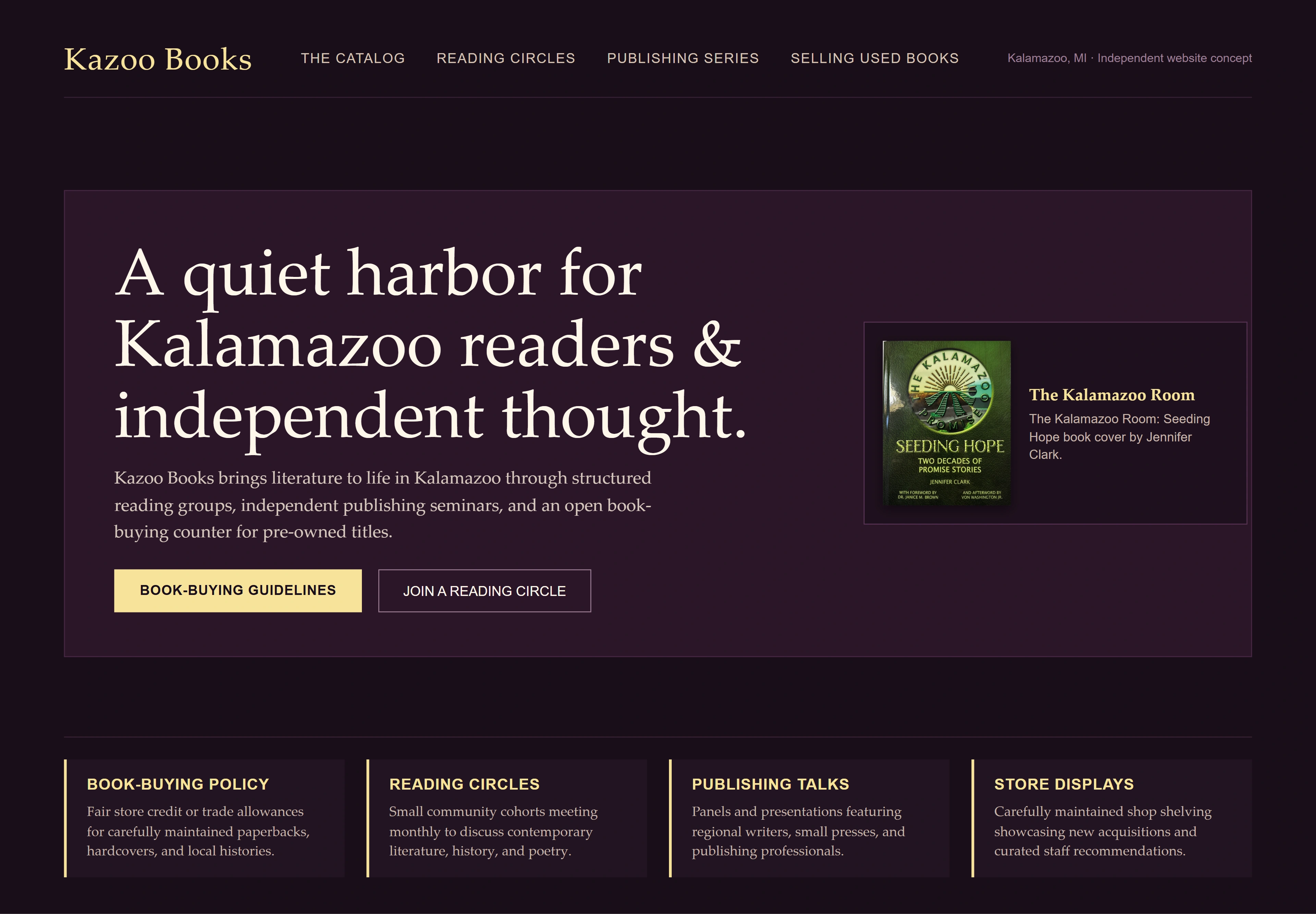Kazoo Books, individual website design concept B