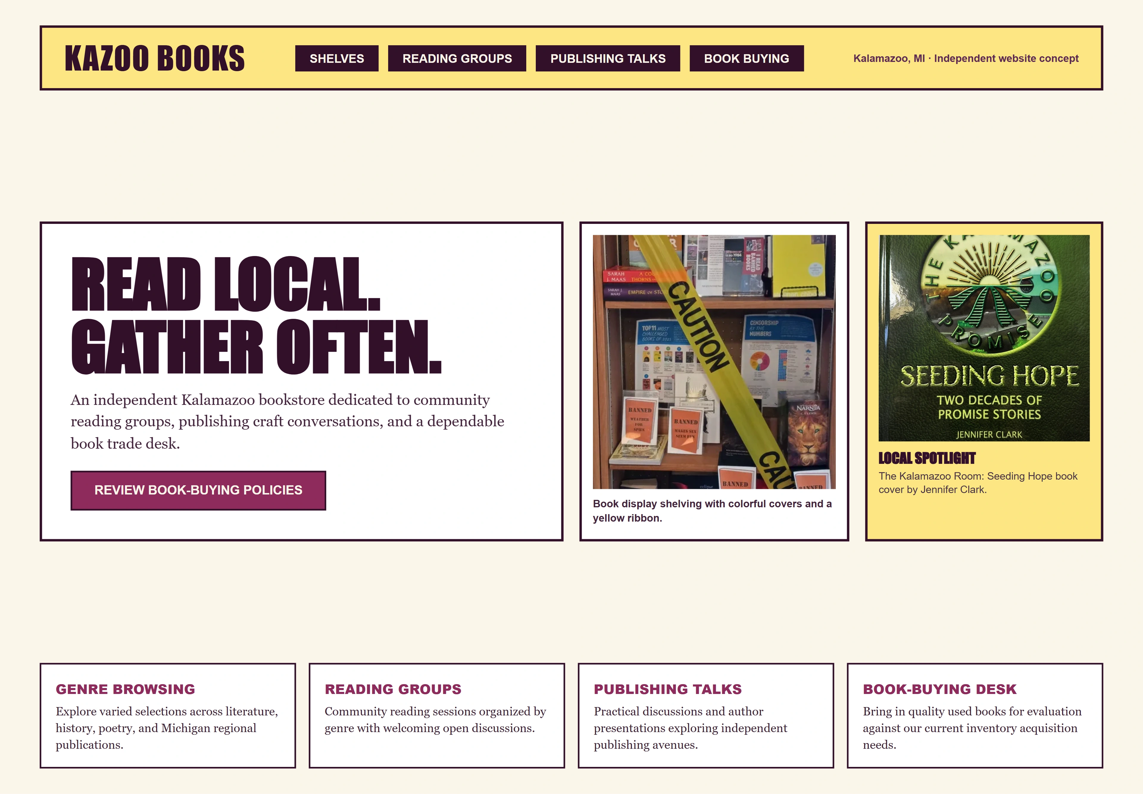 Kazoo Books, individual website design concept C