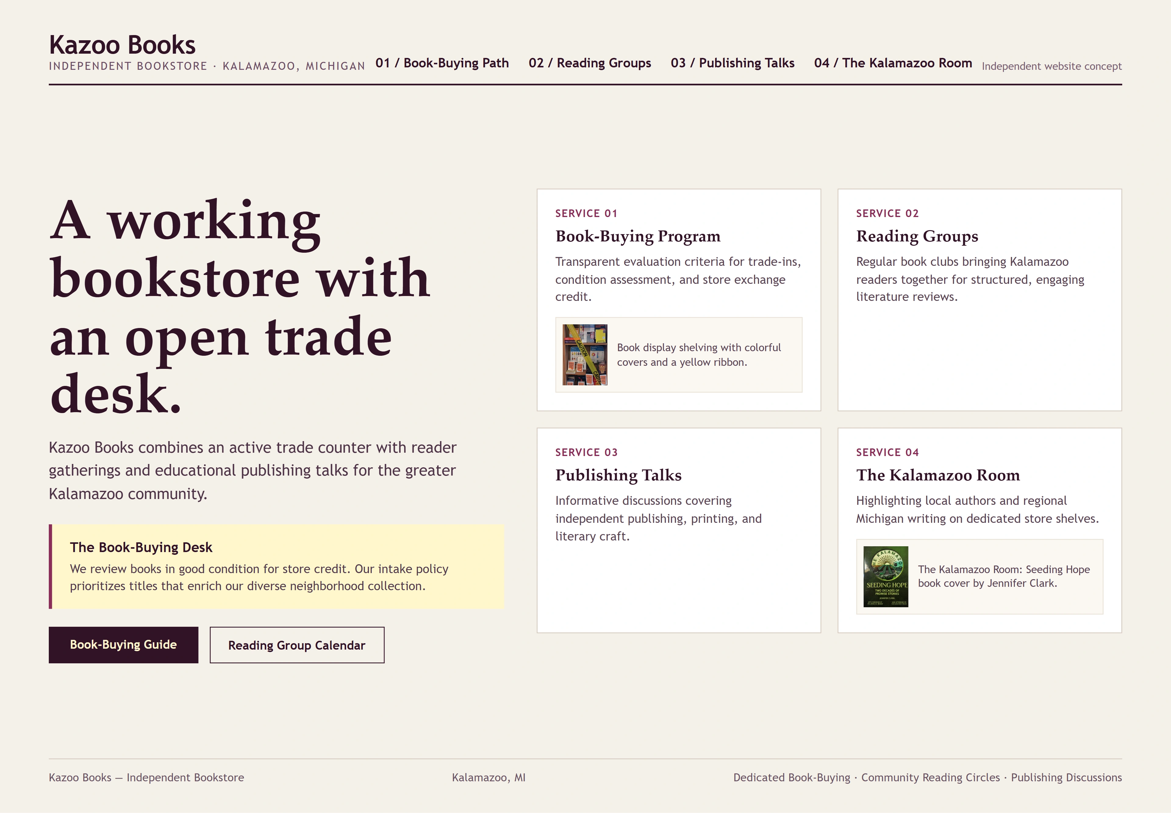 Kazoo Books, individual website design concept D