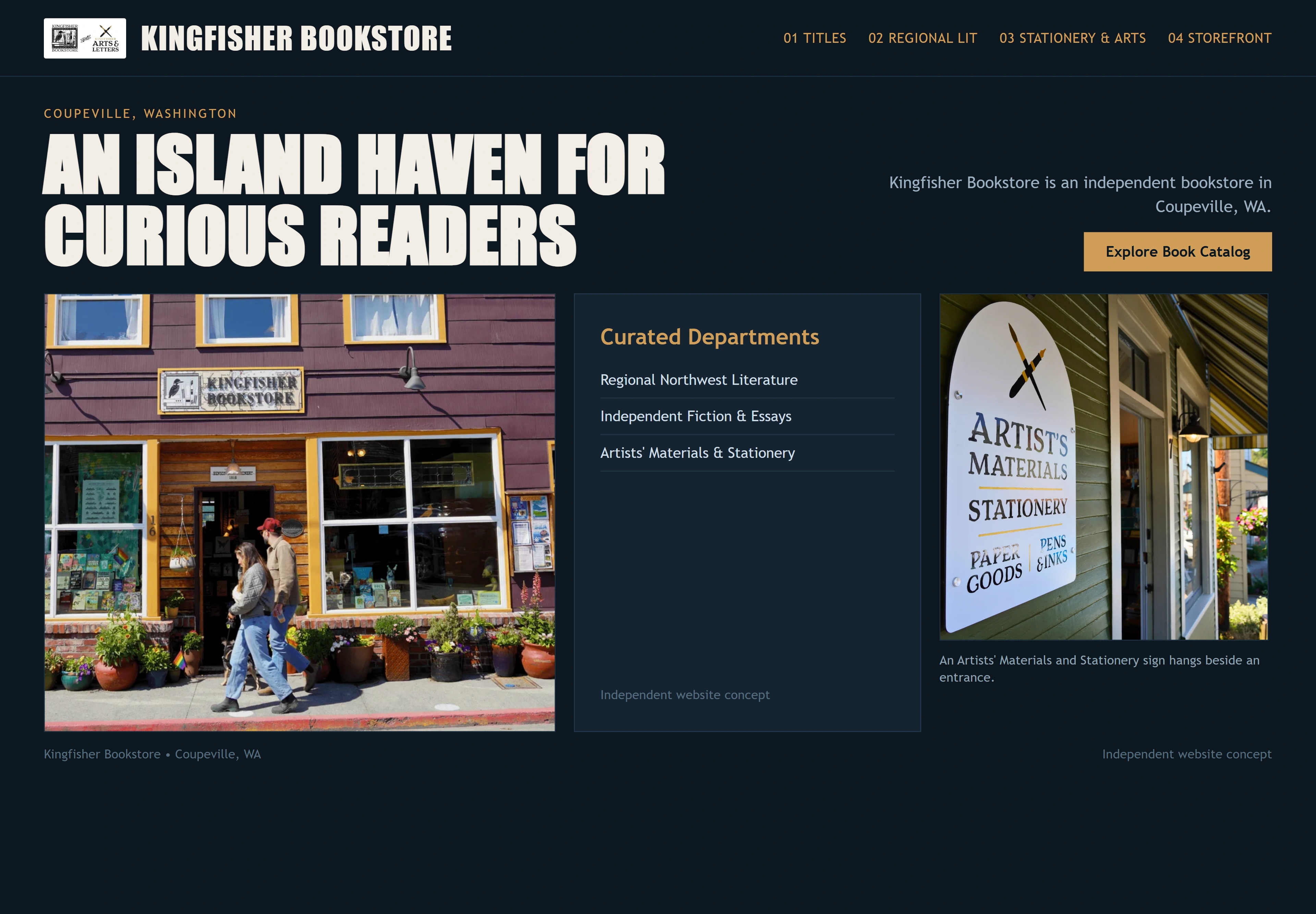 Kingfisher Bookstore, individual website design concept B