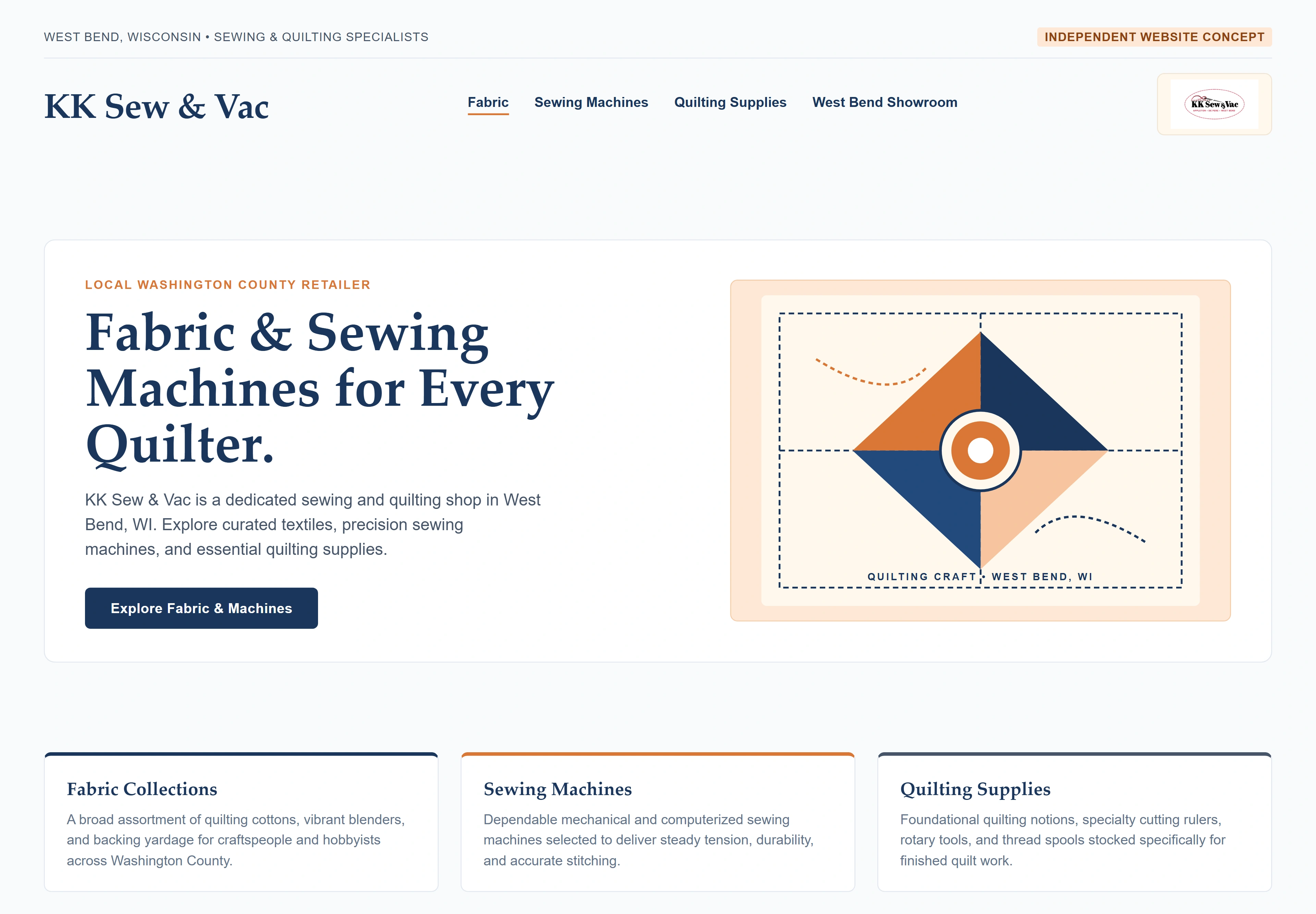 KK Sew & Vac, individual website design concept A