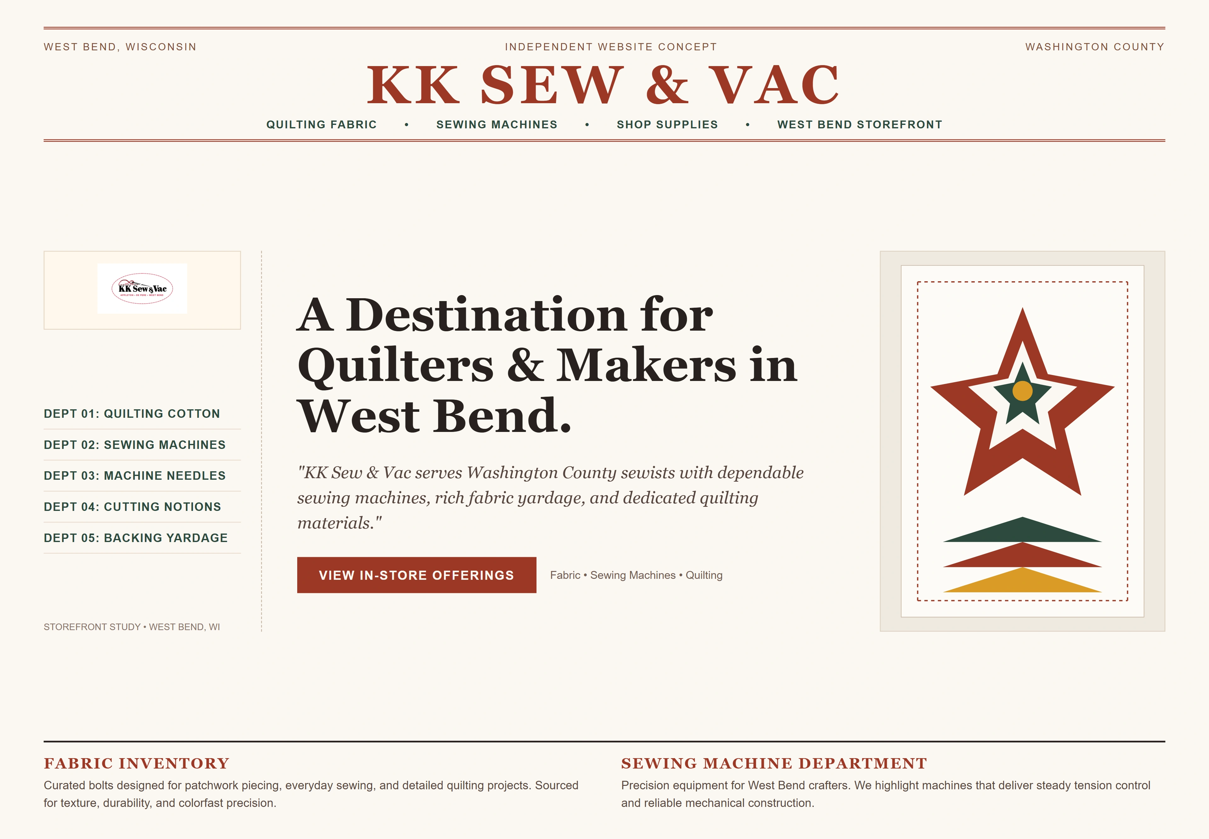 KK Sew & Vac, individual website design concept B