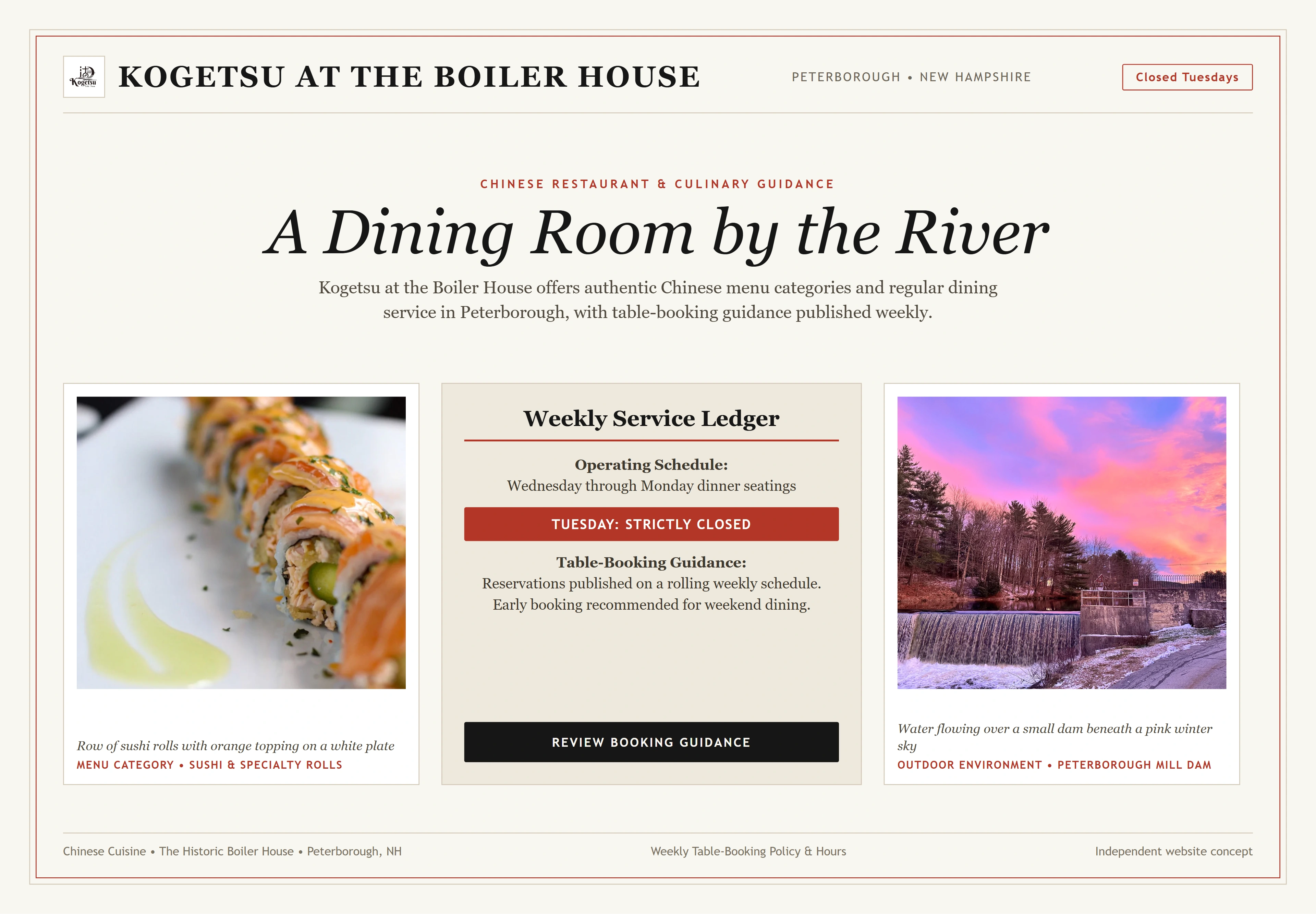 Kogetsu at the Boiler House, individual website design concept D