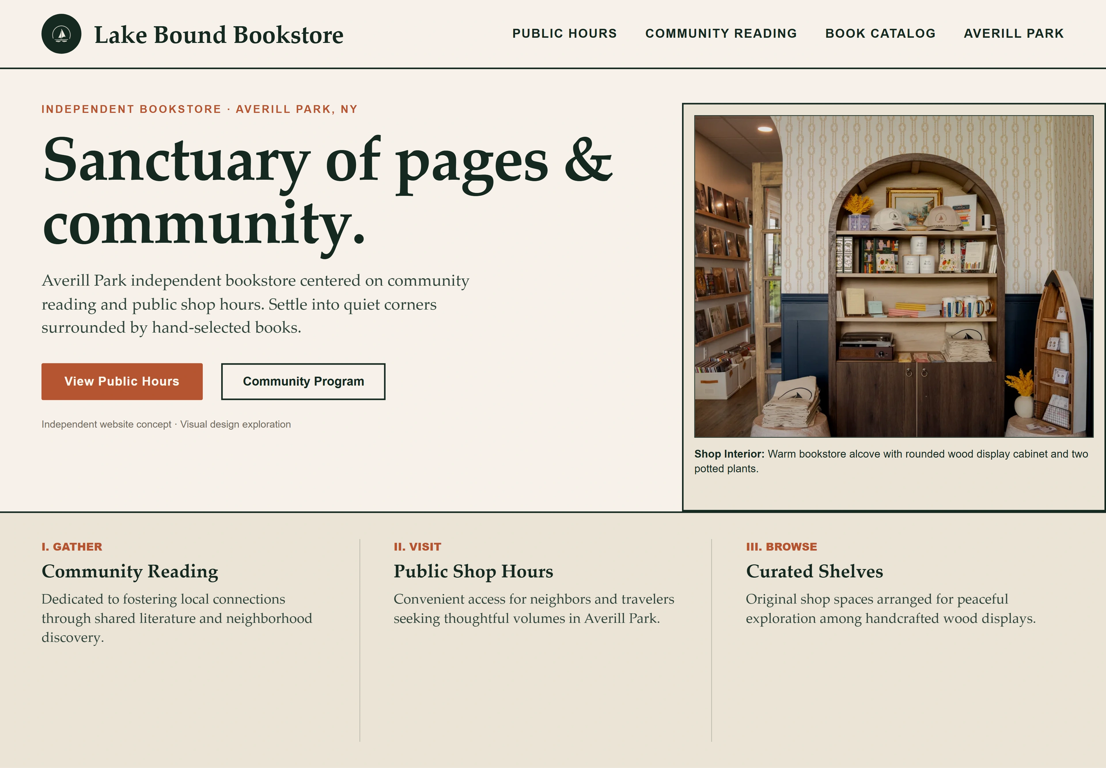 Lake Bound Bookstore, individual website design concept B