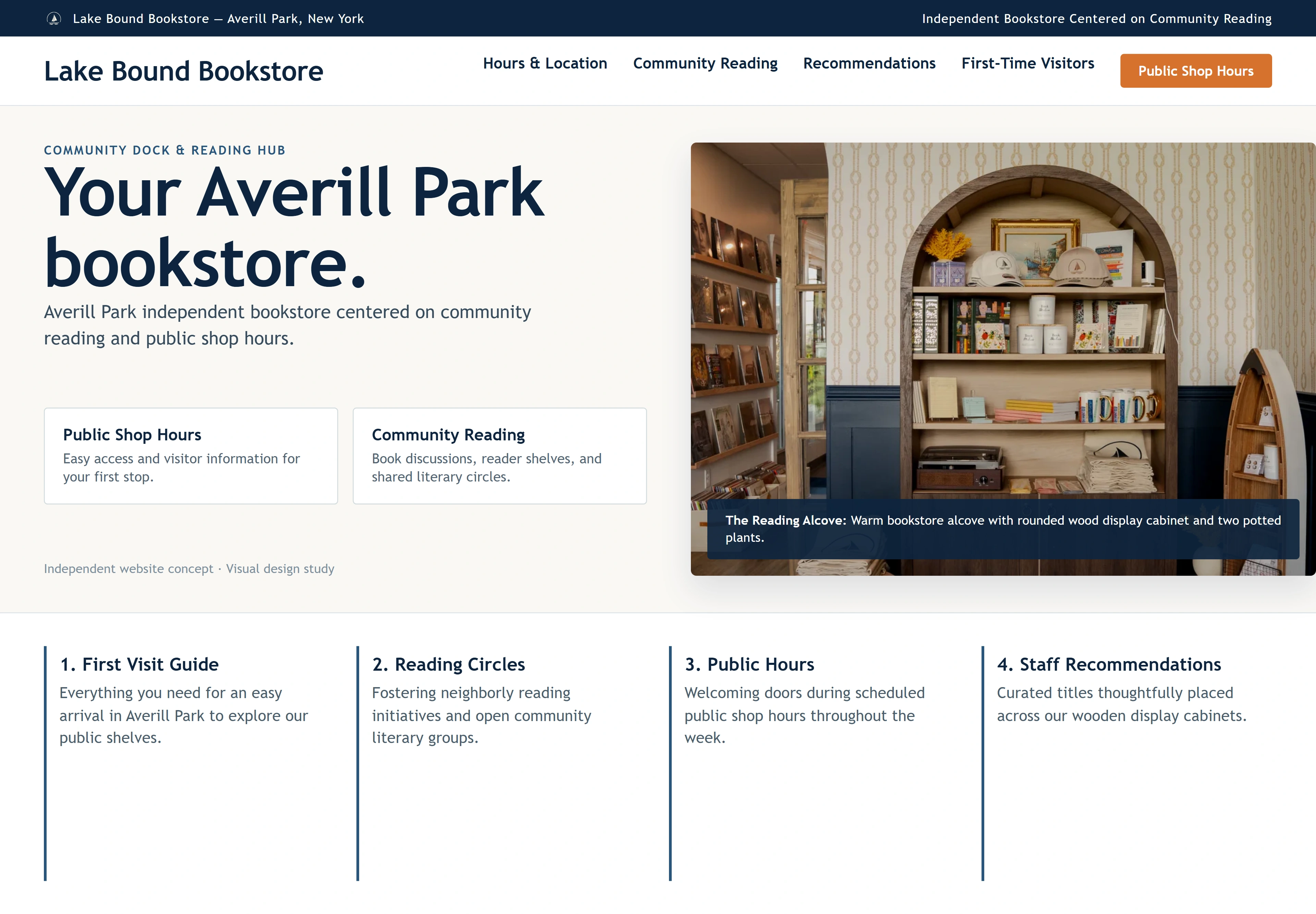 Lake Bound Bookstore, individual website design concept C