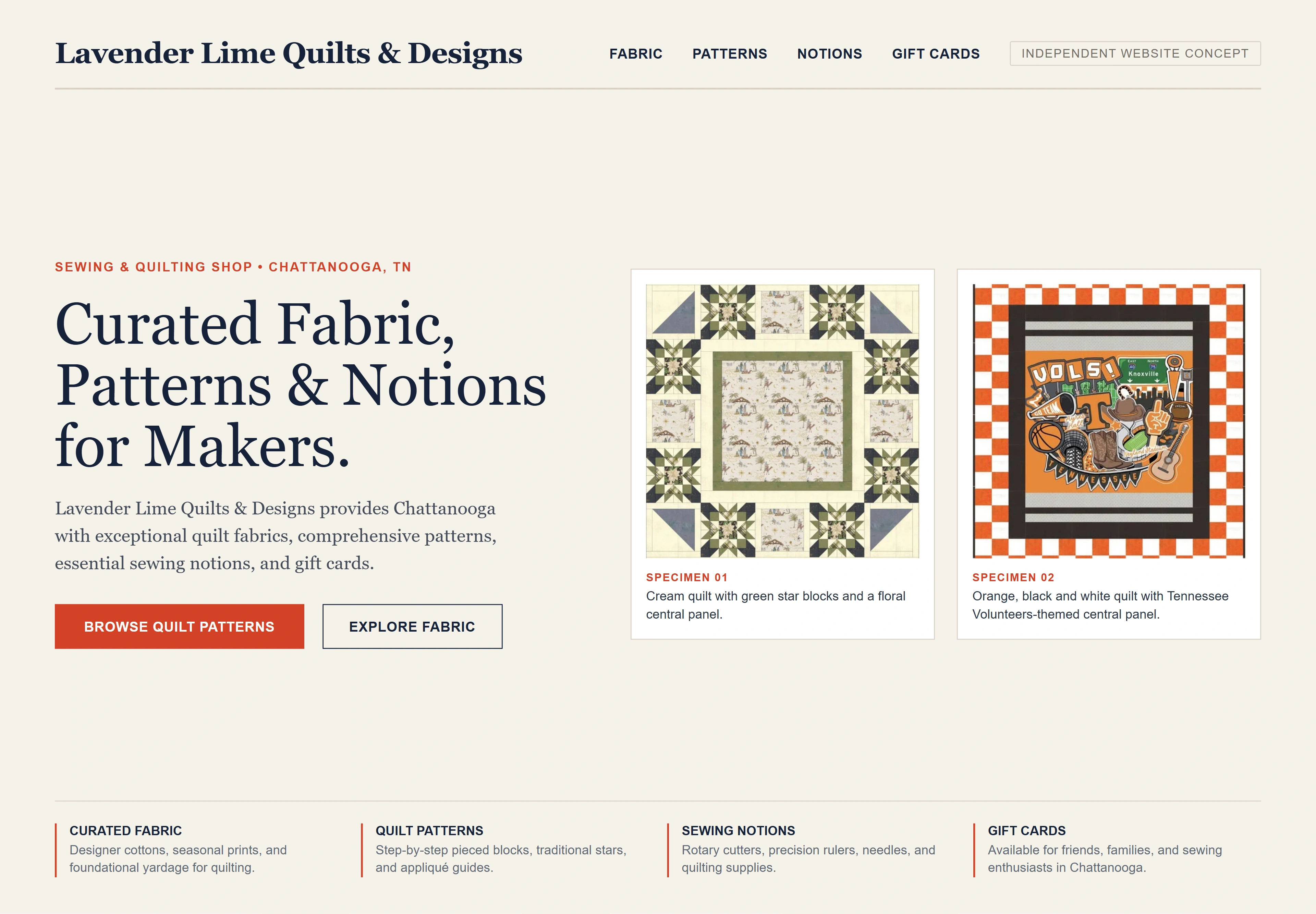 Lavender Lime Quilts & Designs, individual website design concept A