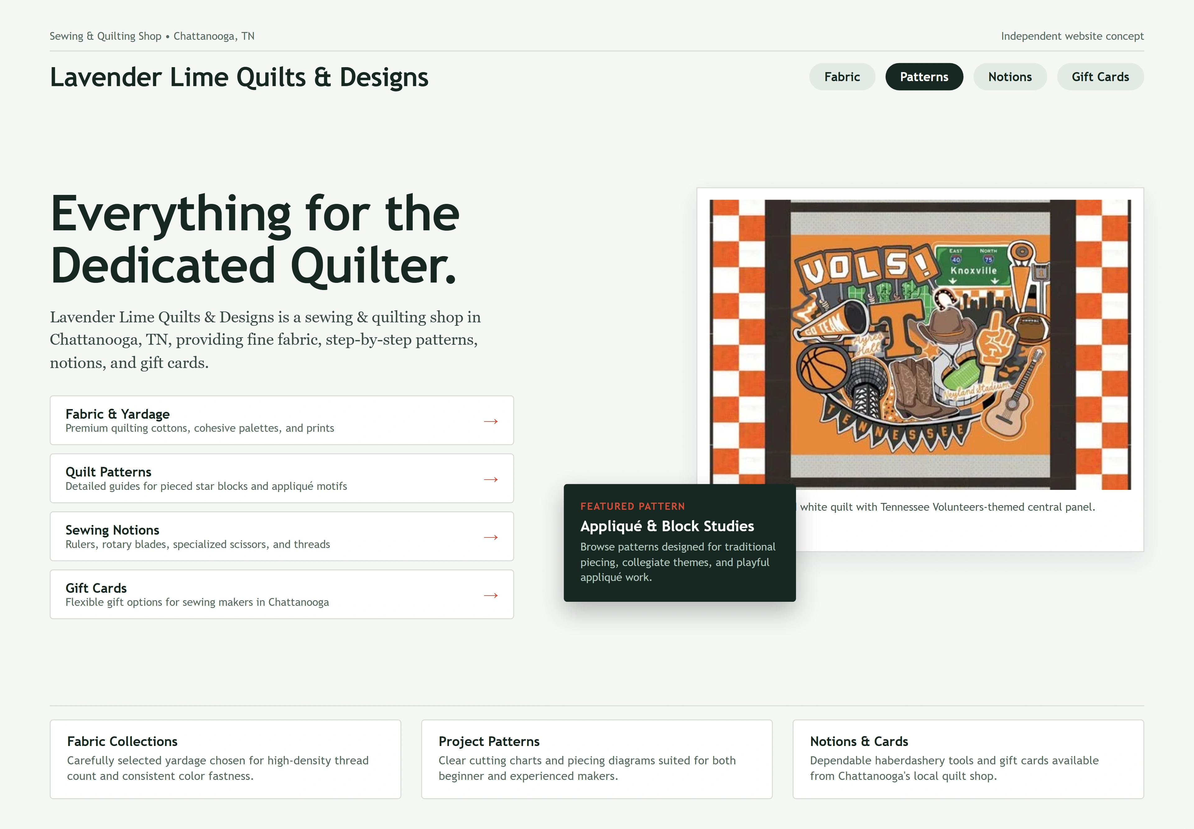 Lavender Lime Quilts & Designs, individual website design concept D