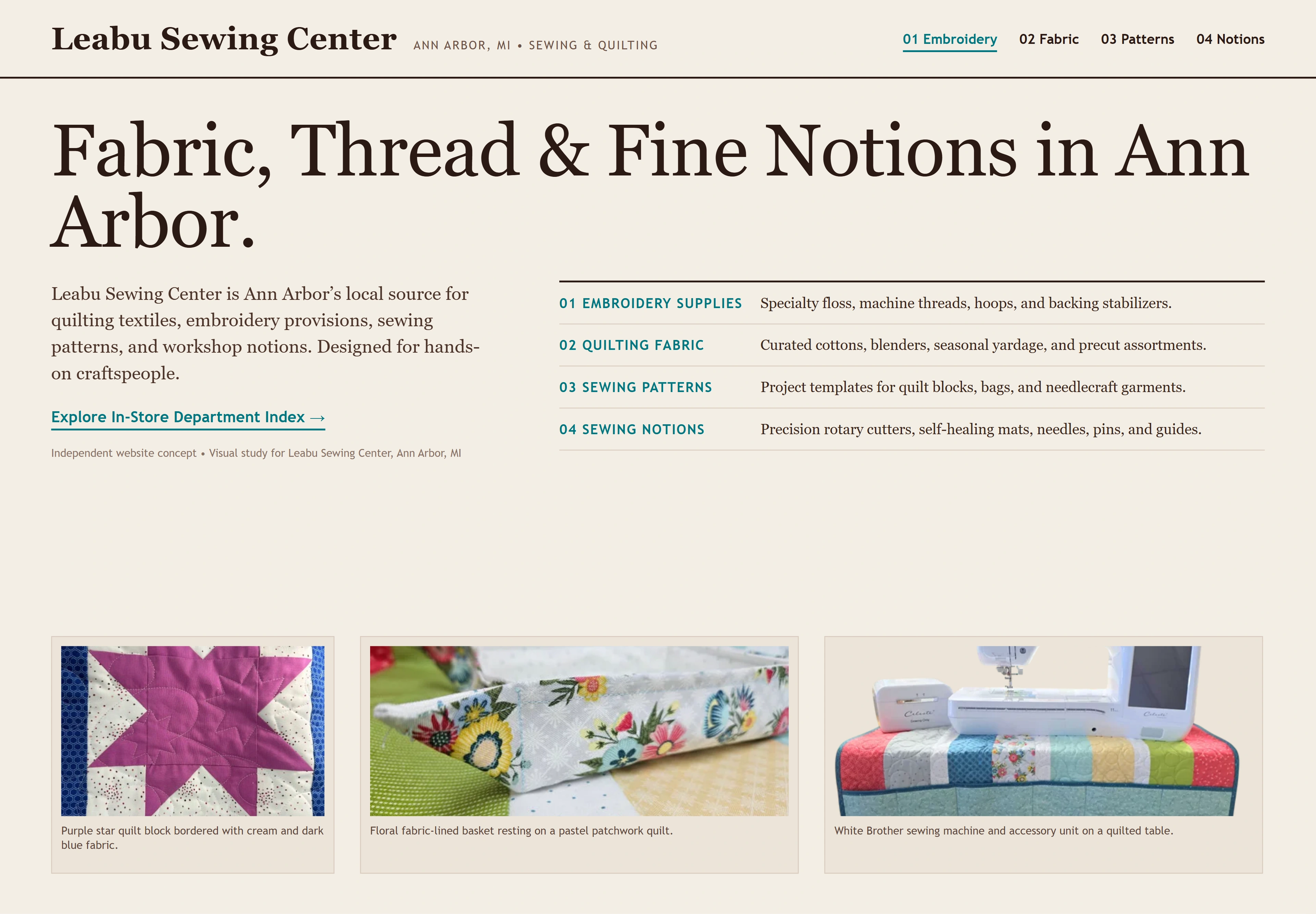 Leabu Sewing Center, individual website design concept D