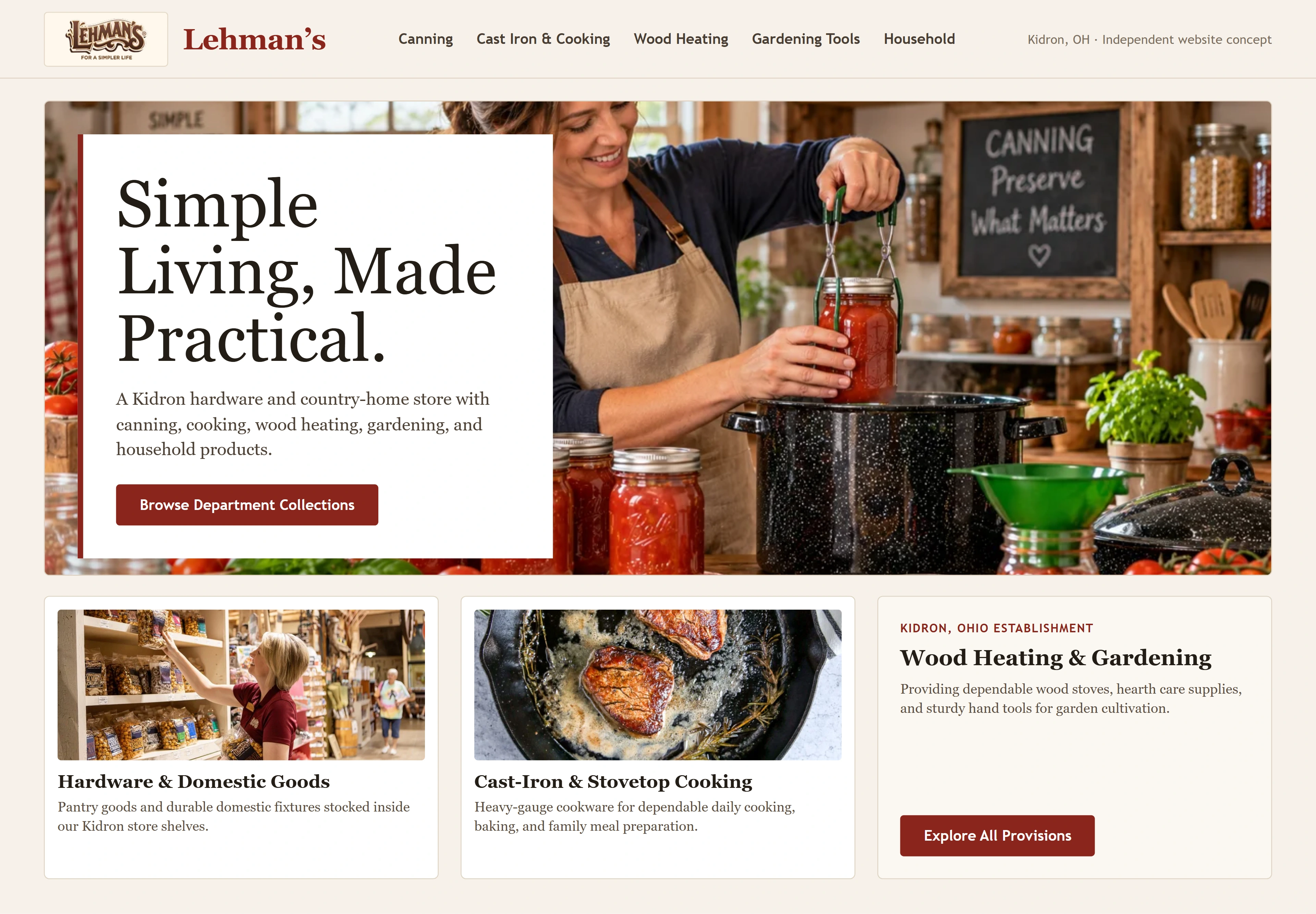 Lehman’s, individual website design concept A