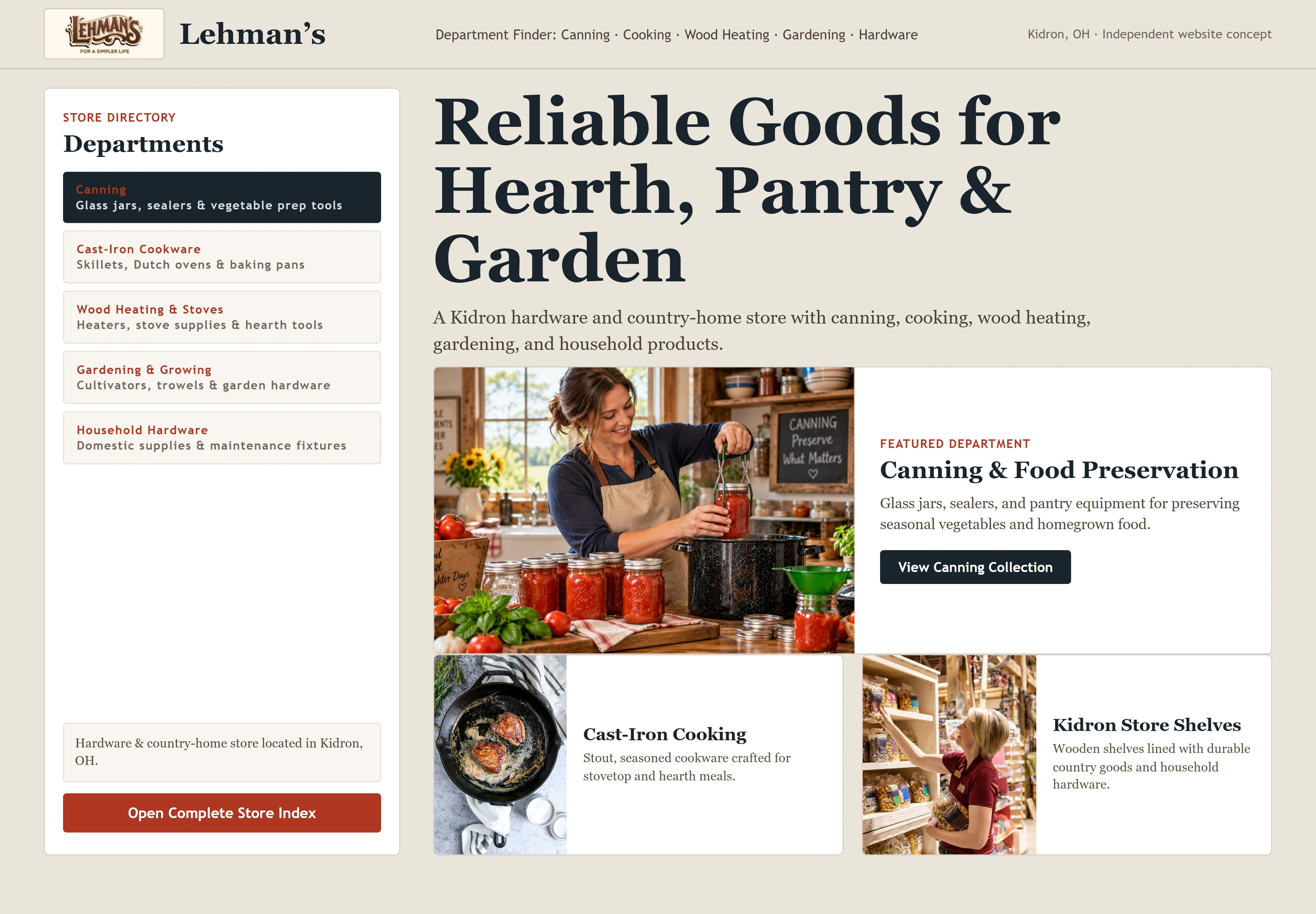 Lehman’s, individual website design concept D