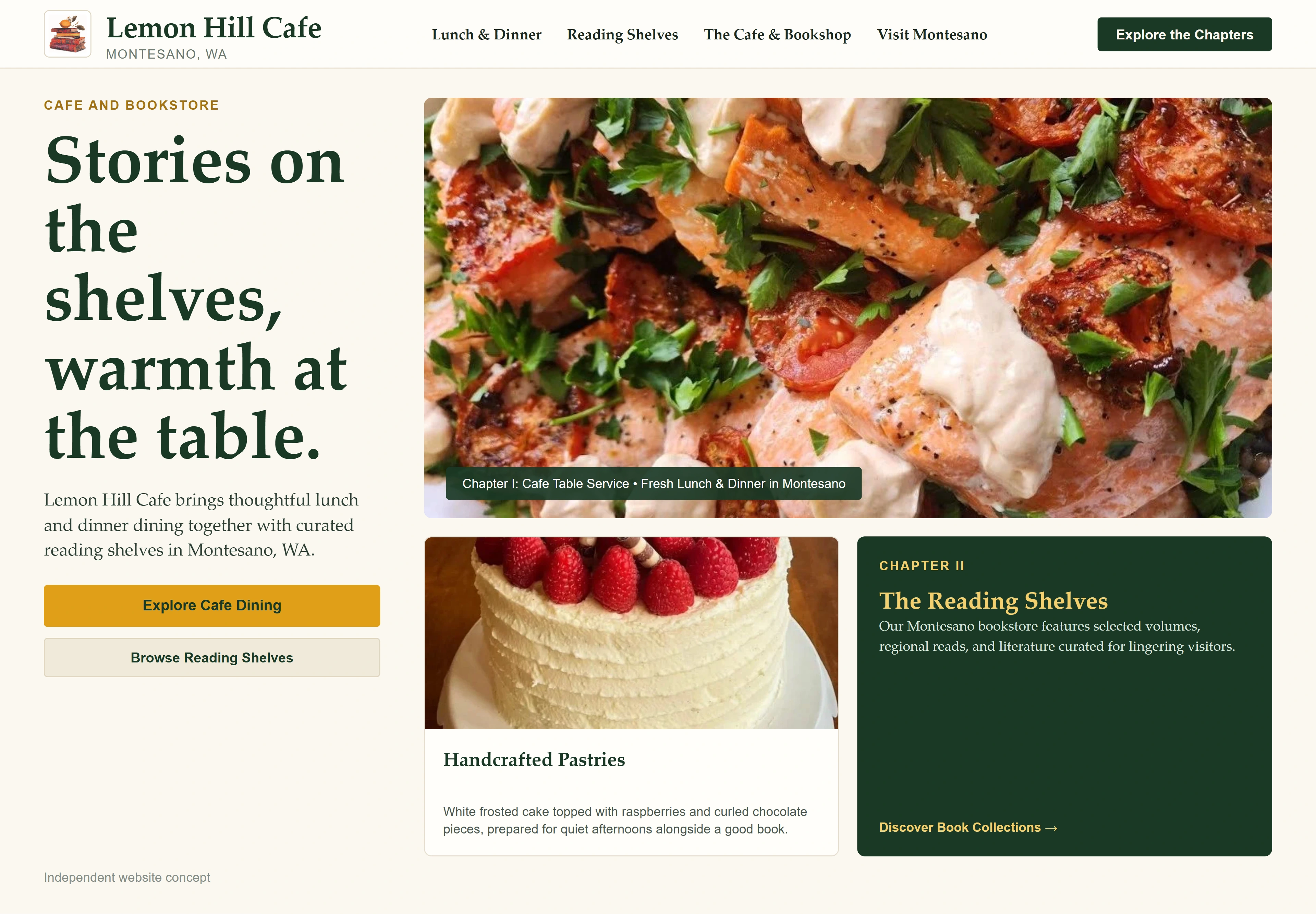 Lemon Hill Cafe, individual website design concept A