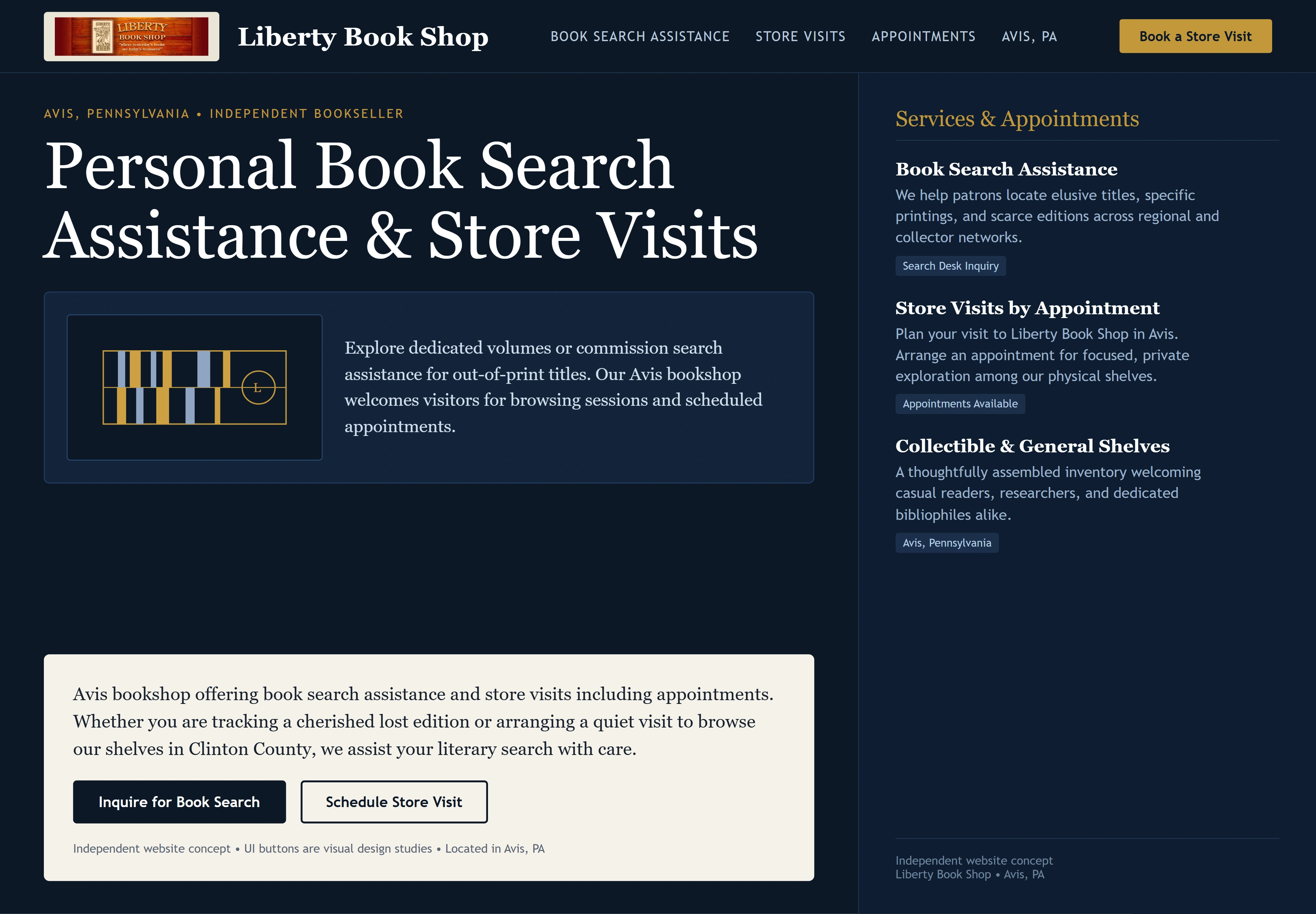 Liberty Book Shop, individual website design concept A