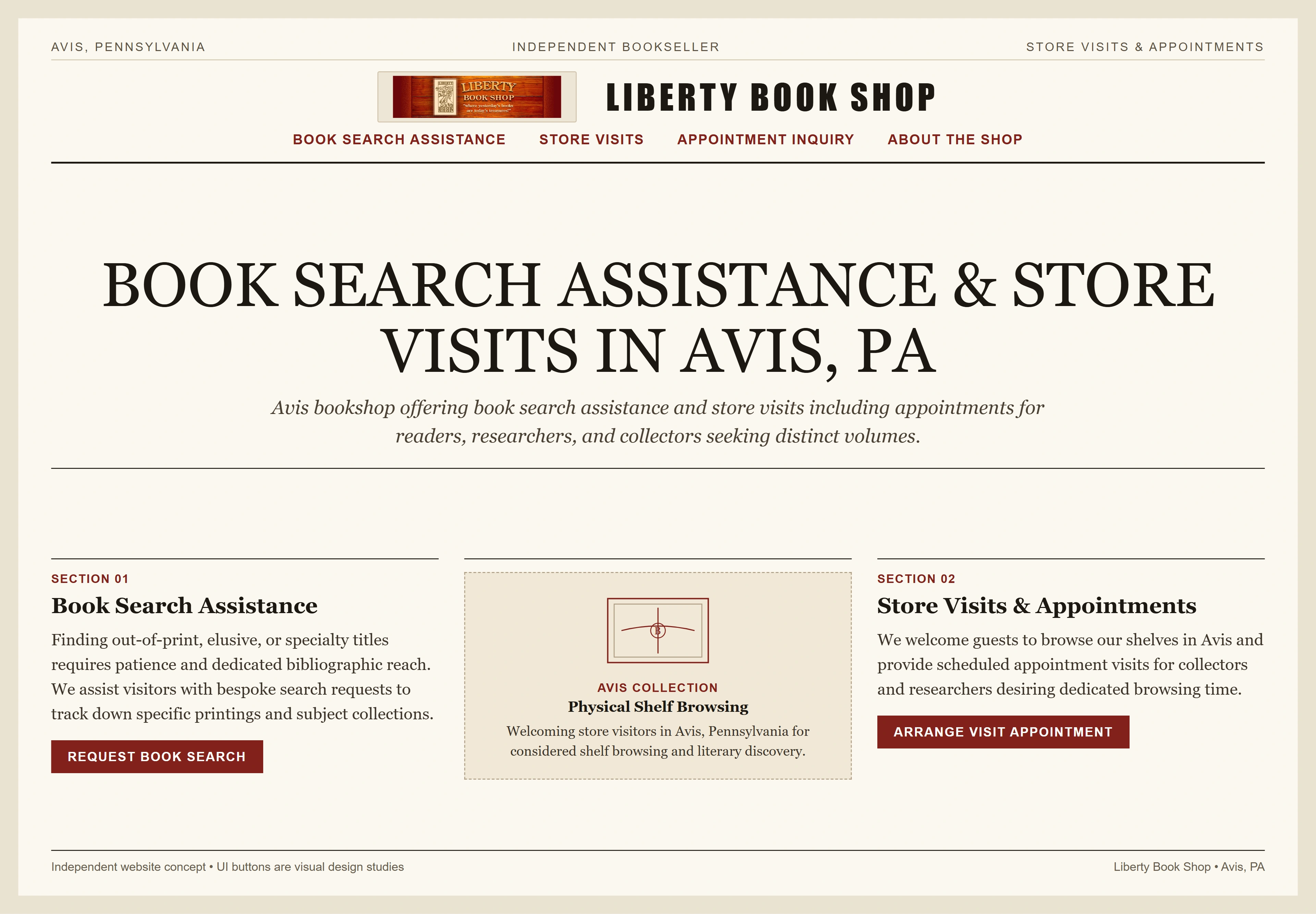 Liberty Book Shop, individual website design concept B