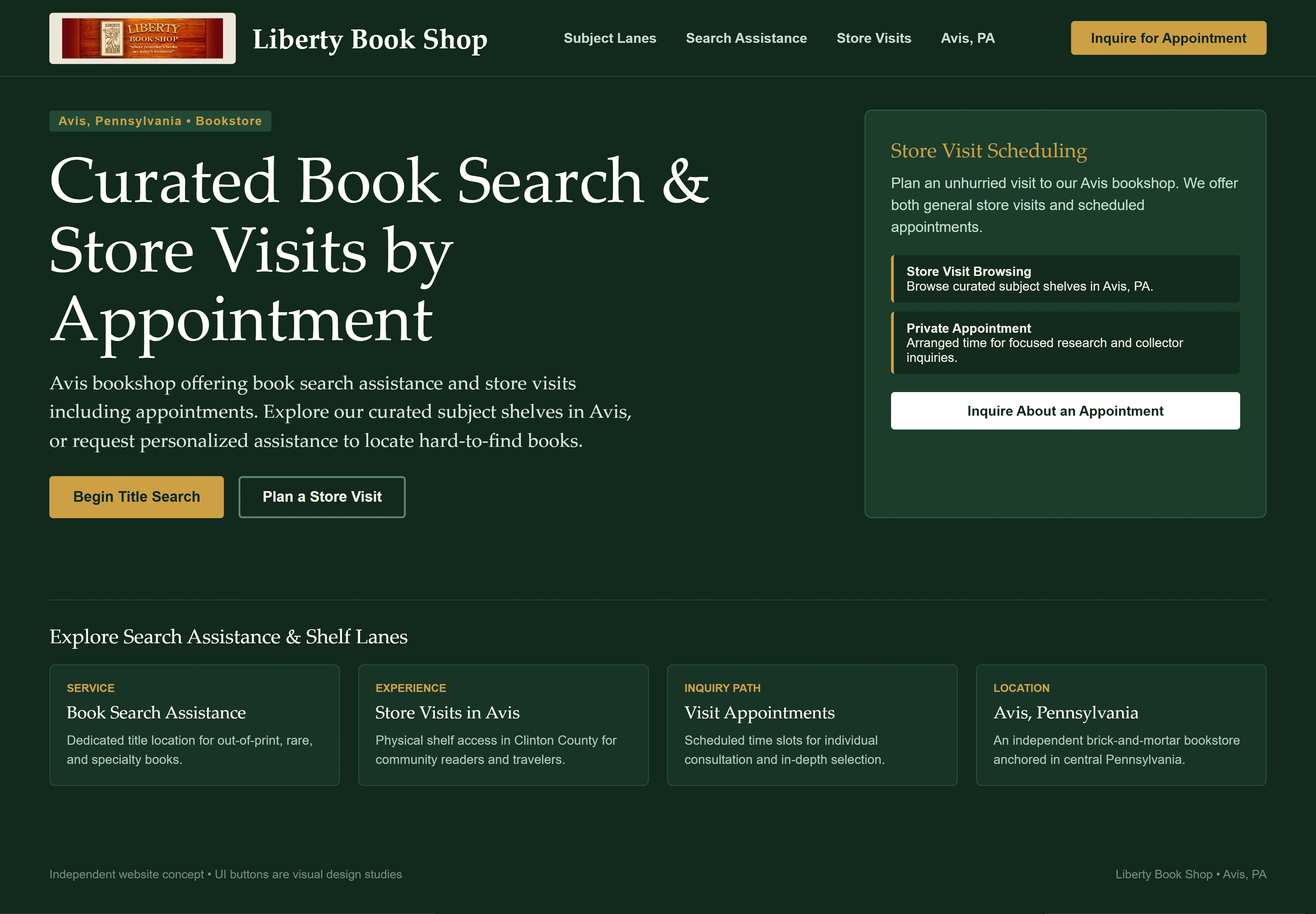 Liberty Book Shop, individual website design concept C